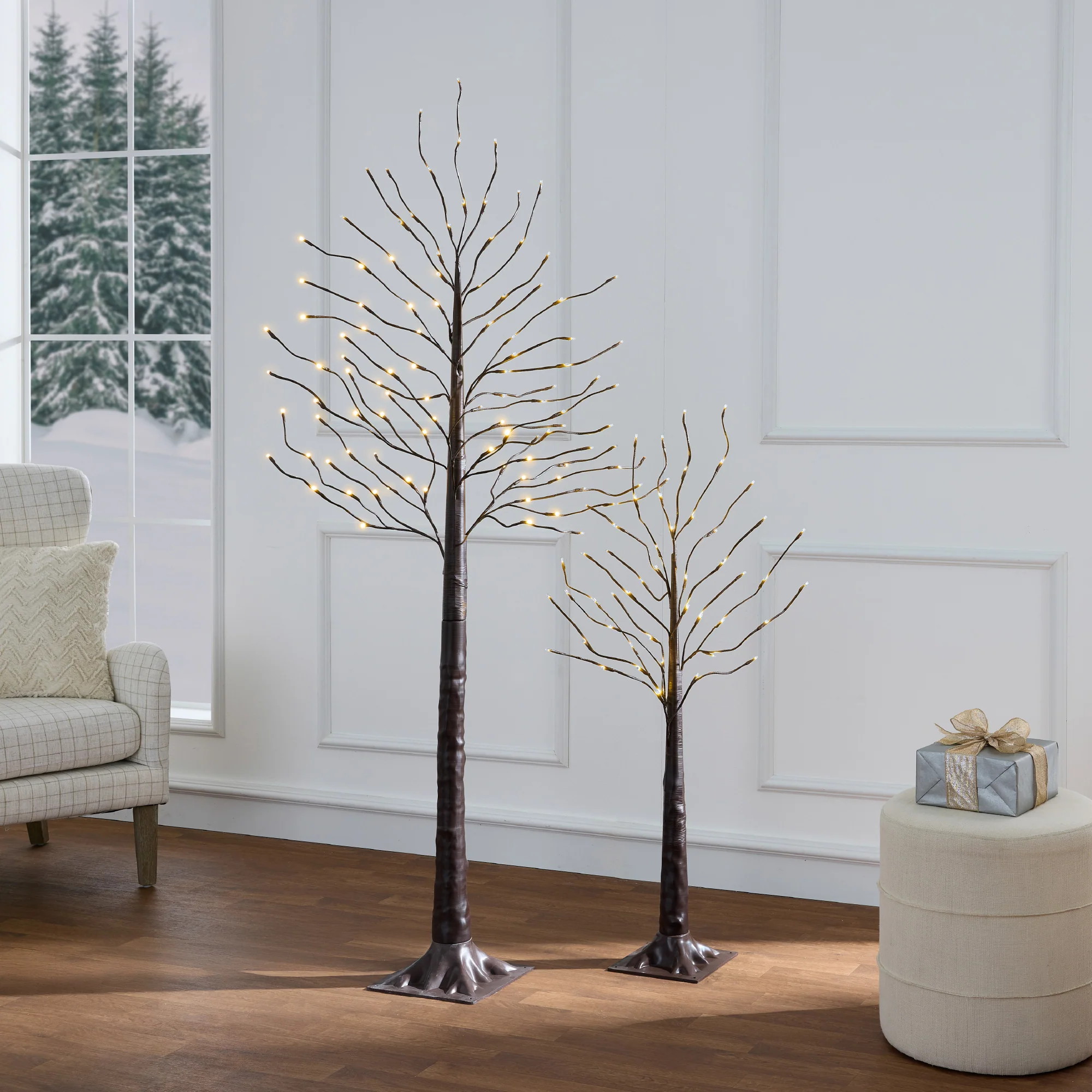 Set of 3 Lighted Twig Birch Trees, 4ft, 6ft, 8ft w/ 300 2-in-1 LEDs - Image 3