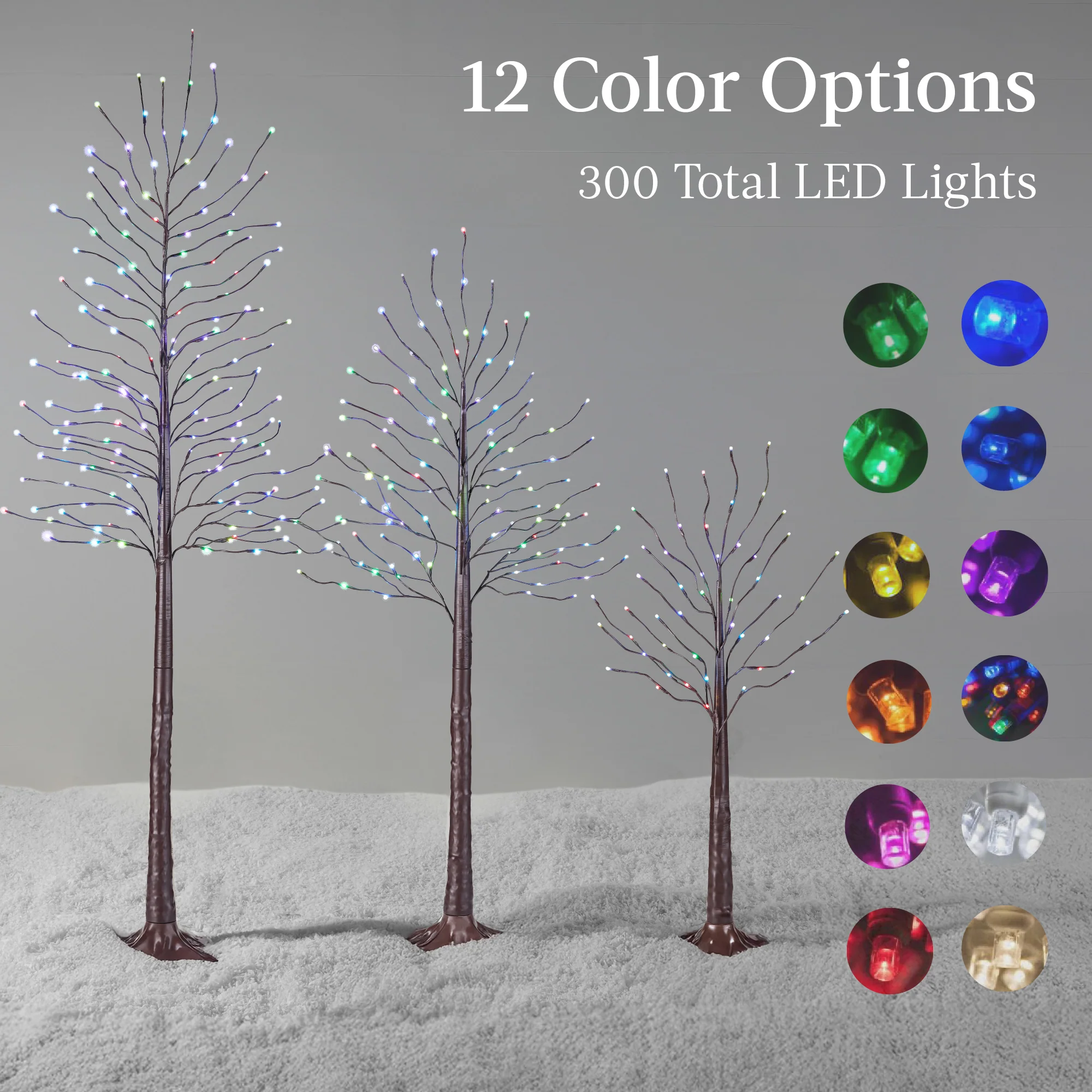 Set of 3 Lighted Twig Birch Trees, 4ft, 6ft, 8ft w/ 300 2-in-1 LEDs - Image 4