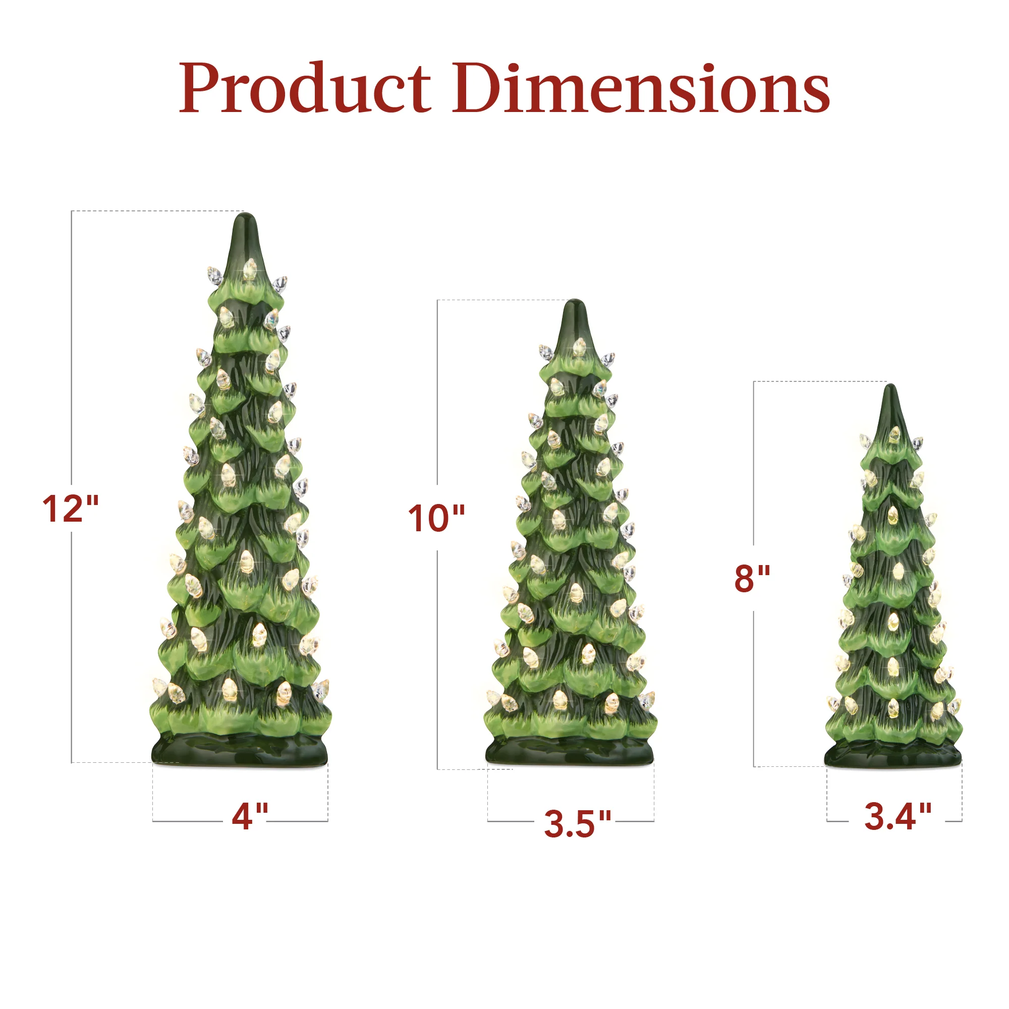 Set of 3 Pre-Lit Ceramic Tabletop Christmas Trees - Image 14
