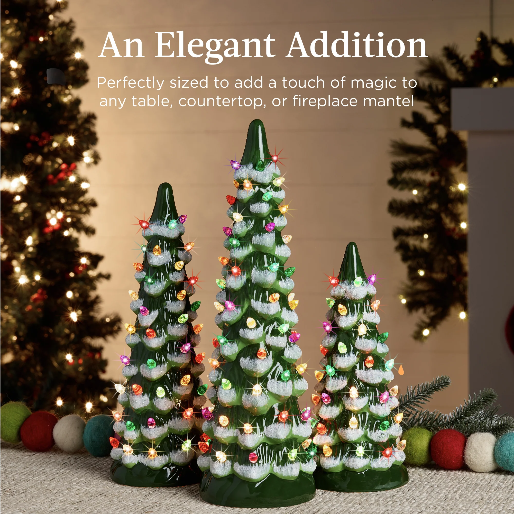 Set of 3 Pre-Lit Ceramic Tabletop Christmas Trees - Image 19