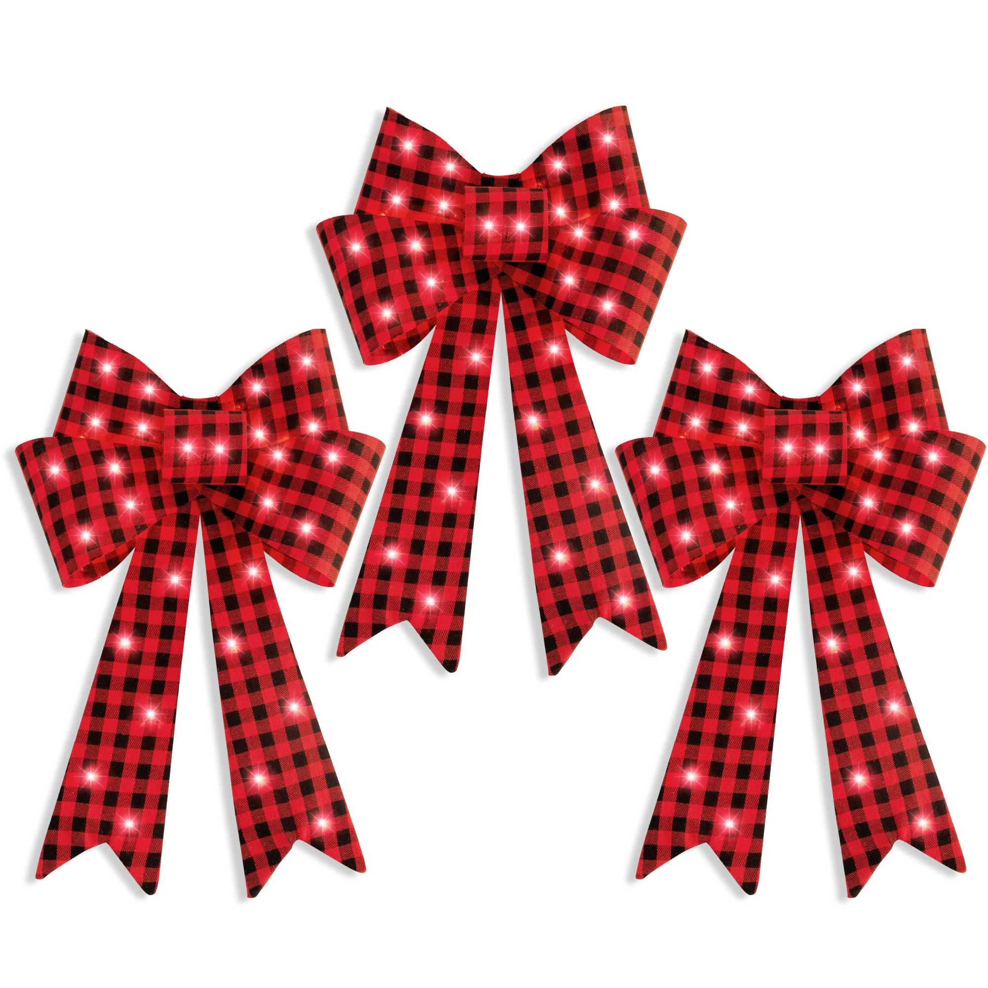 Set of 3 Pre-Lit Christmas Bow Decoration, LED Holiday Decor w/ 8 Functions - Image 8