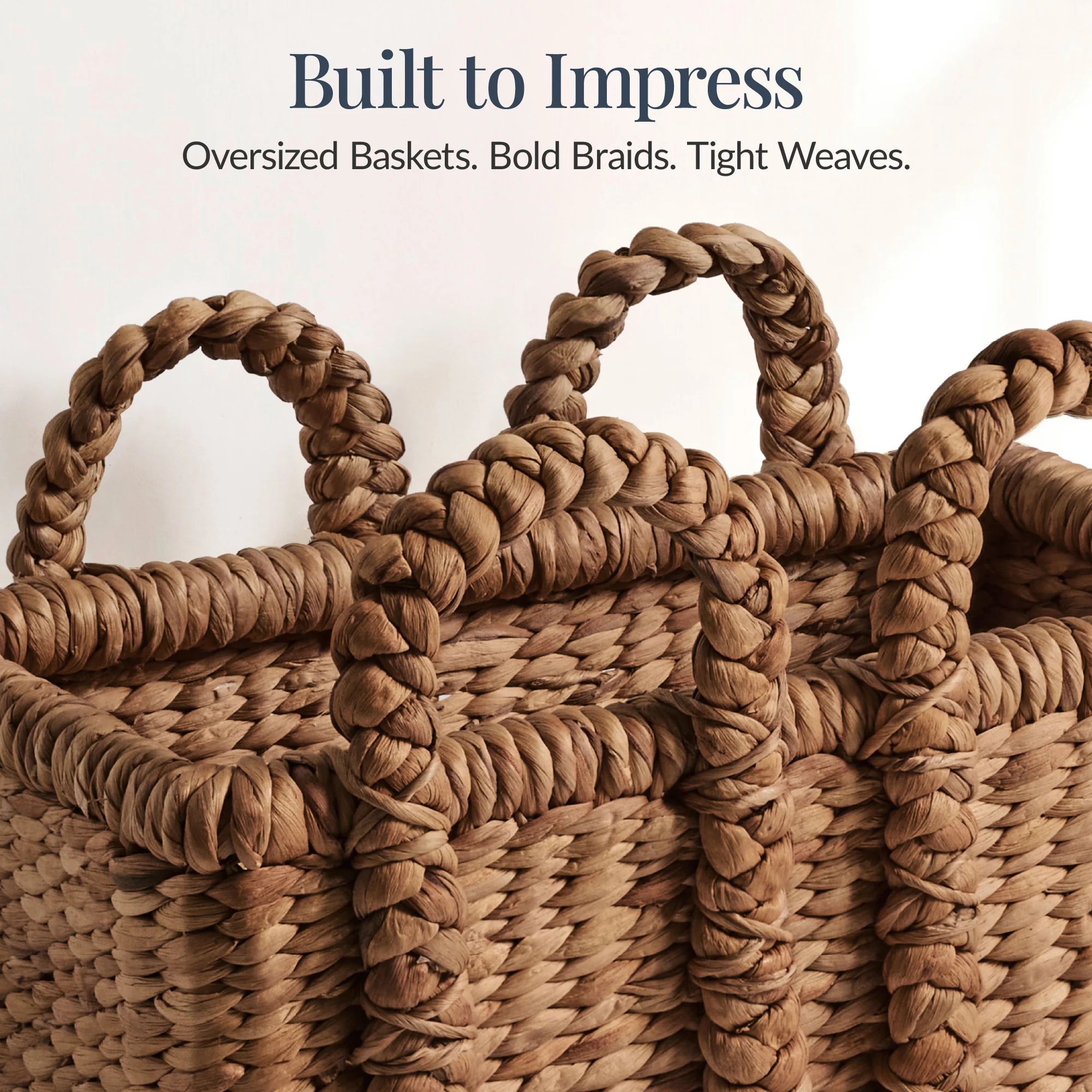 3Pc Shelf Baskets, Small, Large & XL Chunky Woven Baskets w/ Braided Handles - Image 13