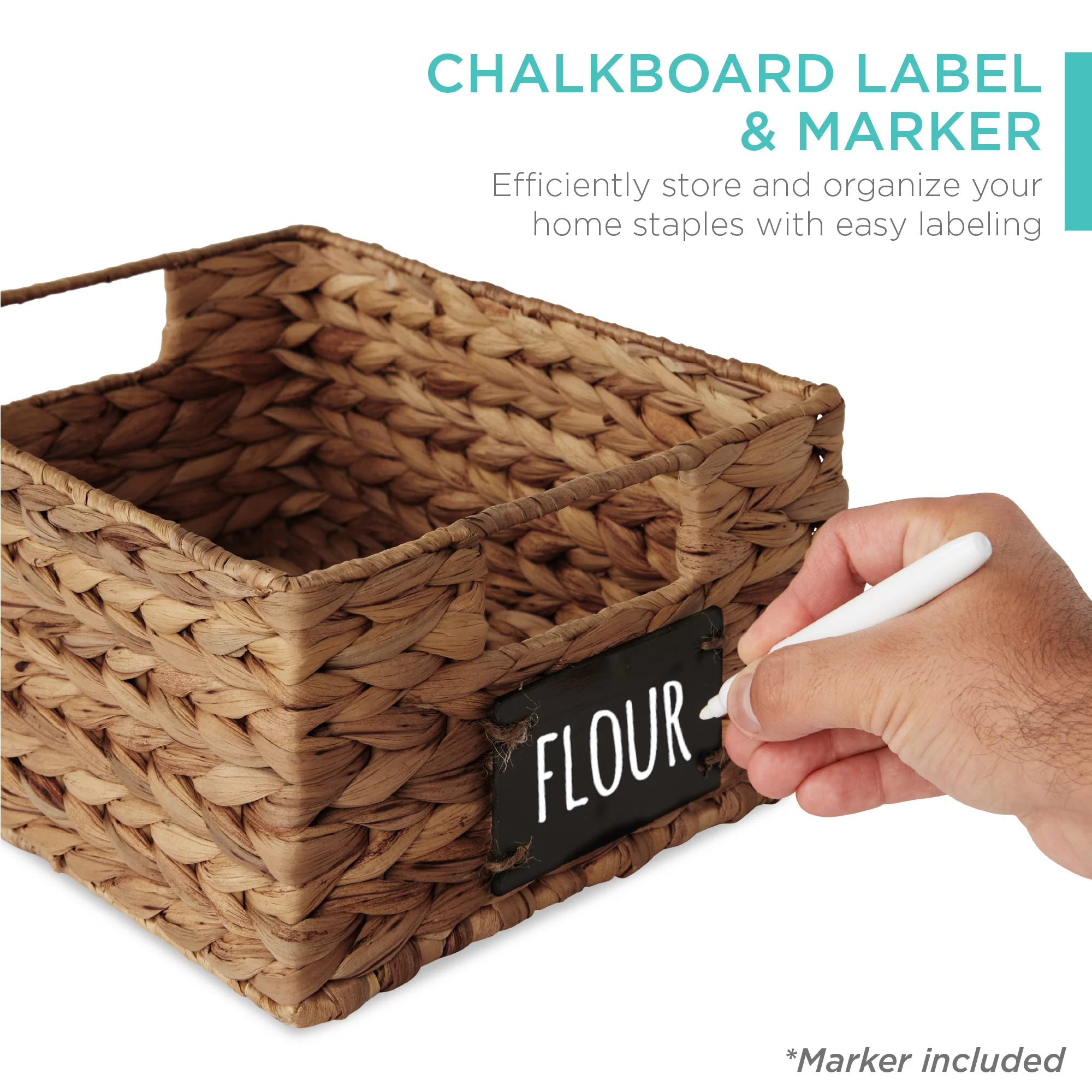 Set of 4 Water Hyacinth Pantry Baskets w/ Chalkboard, Marker - 12in - Image 16