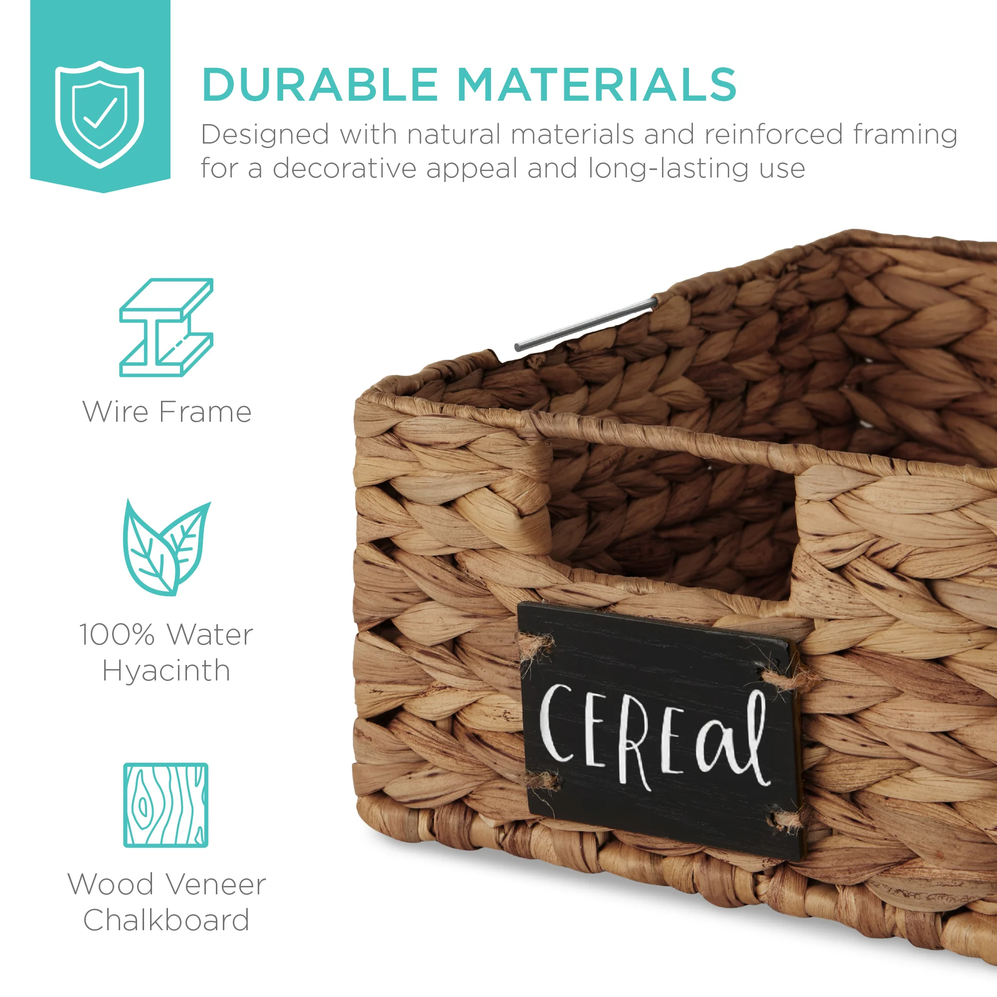 Set of 4 Water Hyacinth Pantry Baskets w/ Chalkboard, Marker - 12in - Image 19