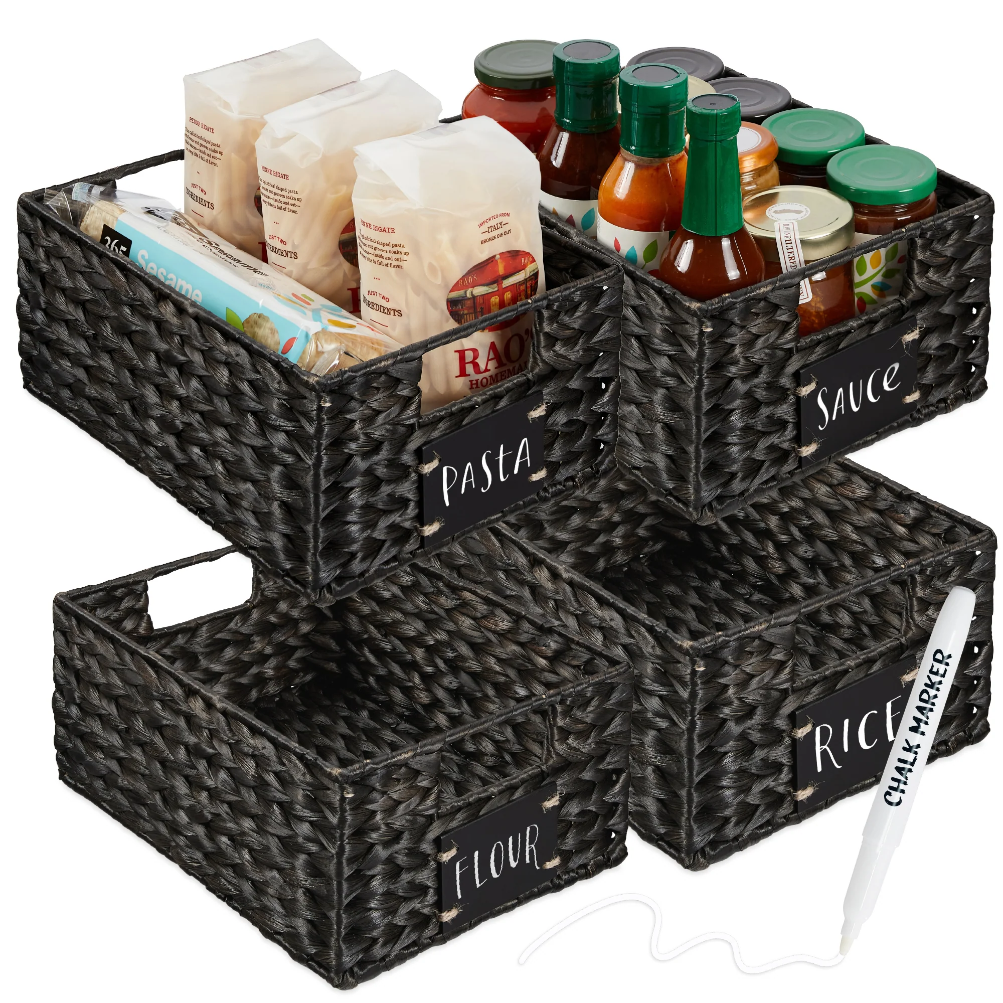 Set of 4 Water Hyacinth Pantry Baskets w/ Chalkboard, Marker - 12in - Image 22