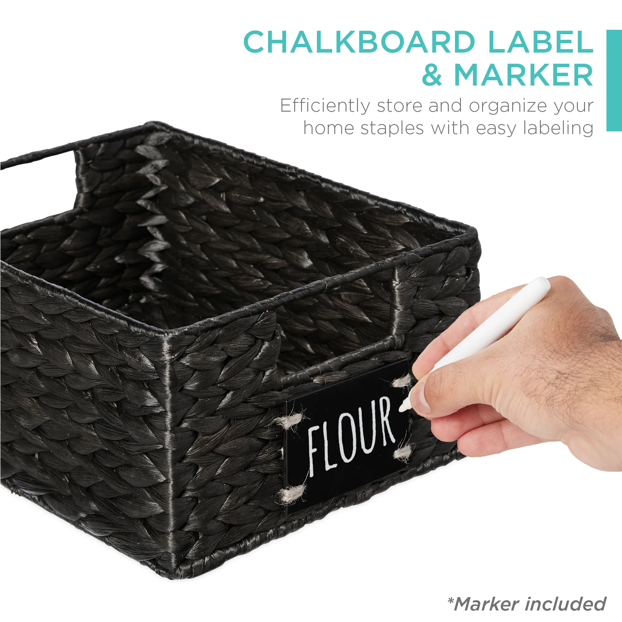 Set of 4 Water Hyacinth Pantry Baskets w/ Chalkboard, Marker - 12in - Image 23