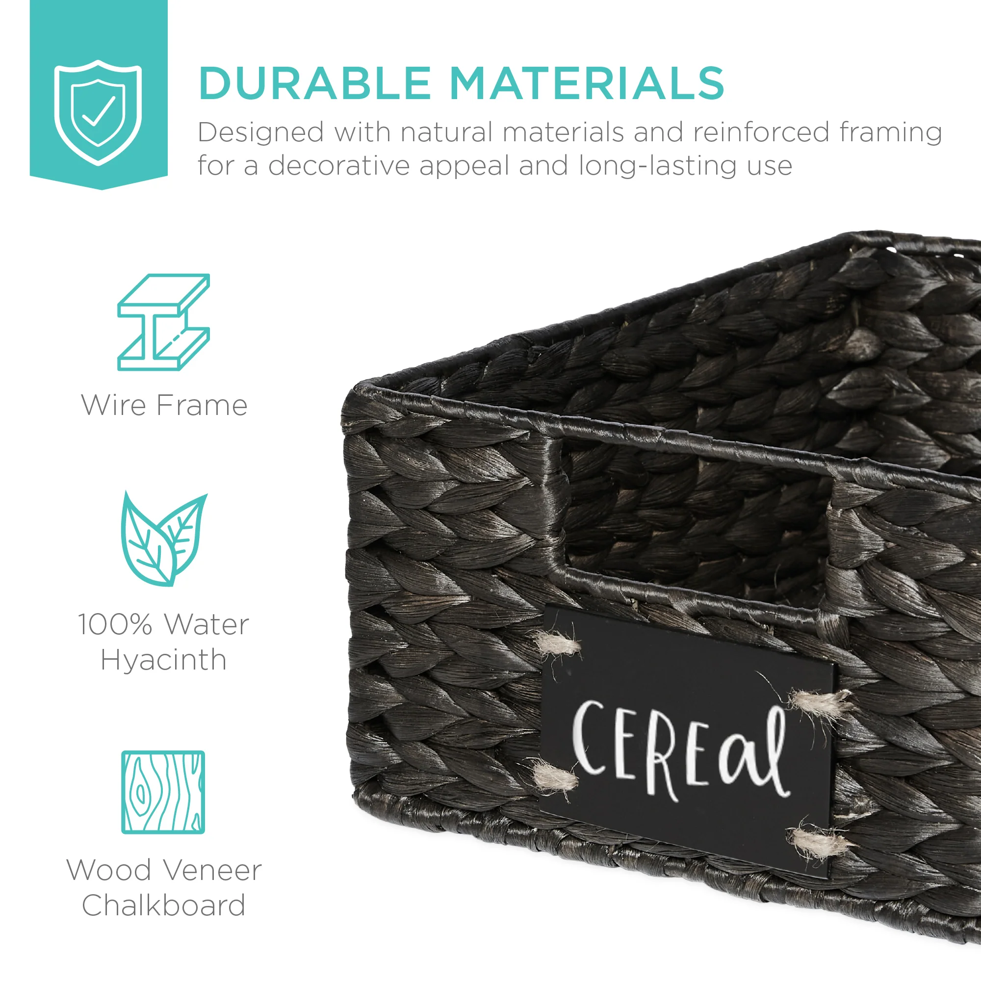 Set of 4 Water Hyacinth Pantry Baskets w/ Chalkboard, Marker - 12in - Image 26