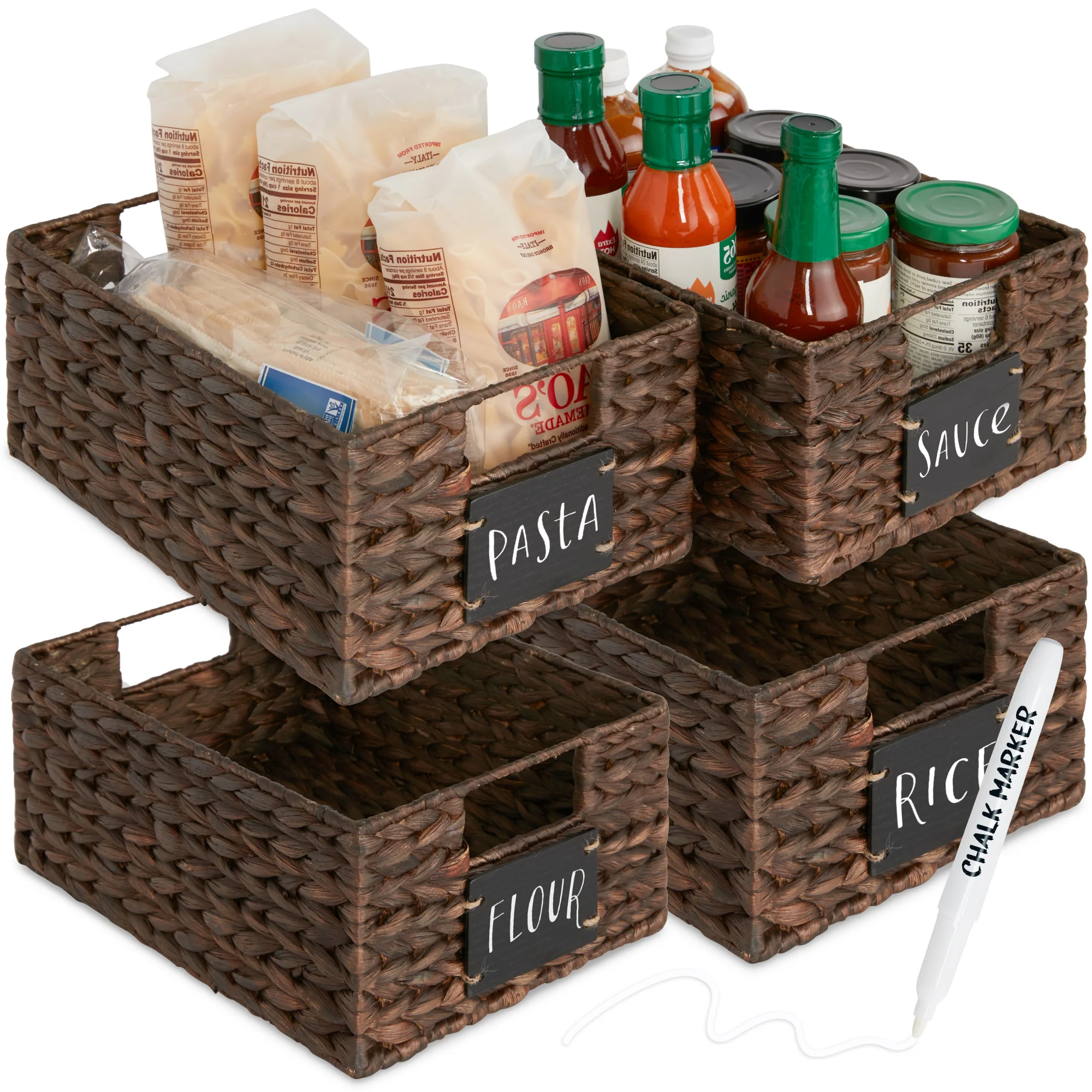 Set of 4 Water Hyacinth Pantry Baskets w/ Chalkboard, Marker - 12in - Image 36