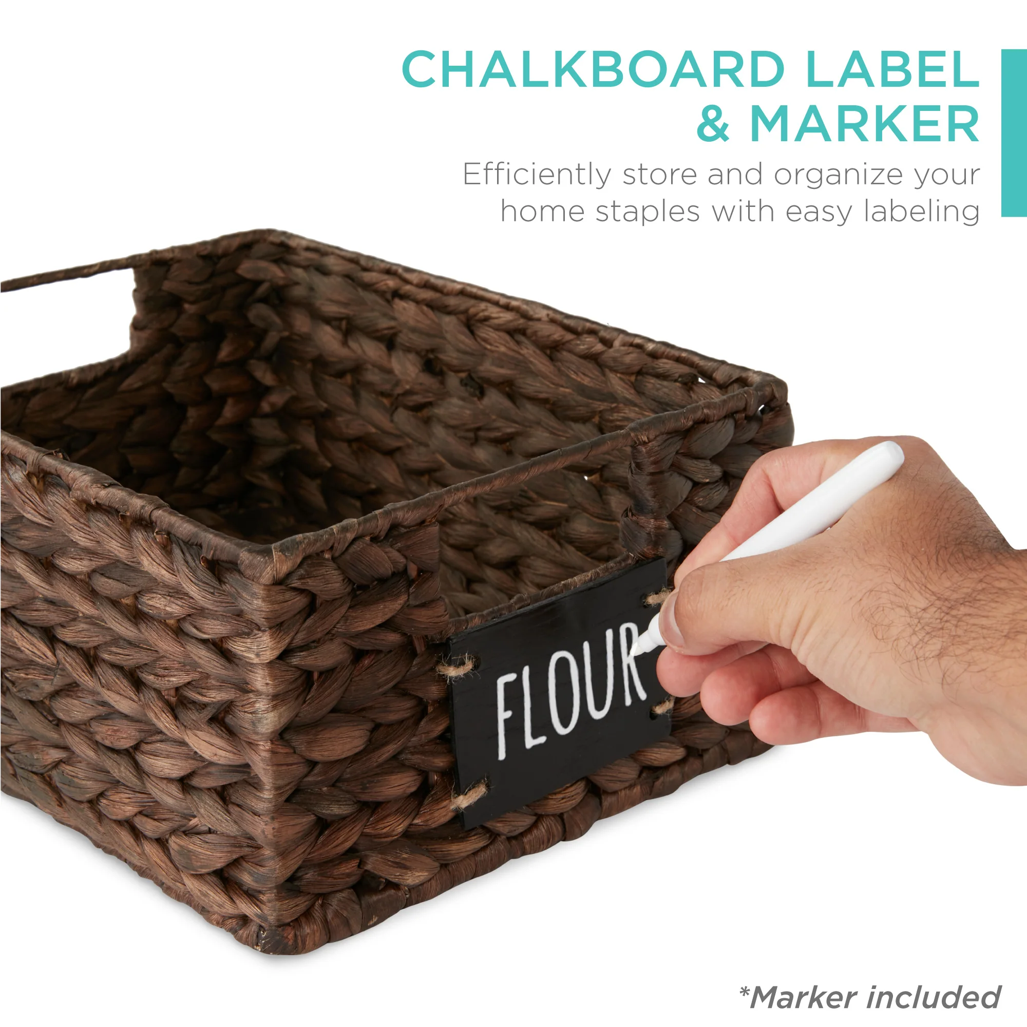 Set of 4 Water Hyacinth Pantry Baskets w/ Chalkboard, Marker - 12in - Image 37