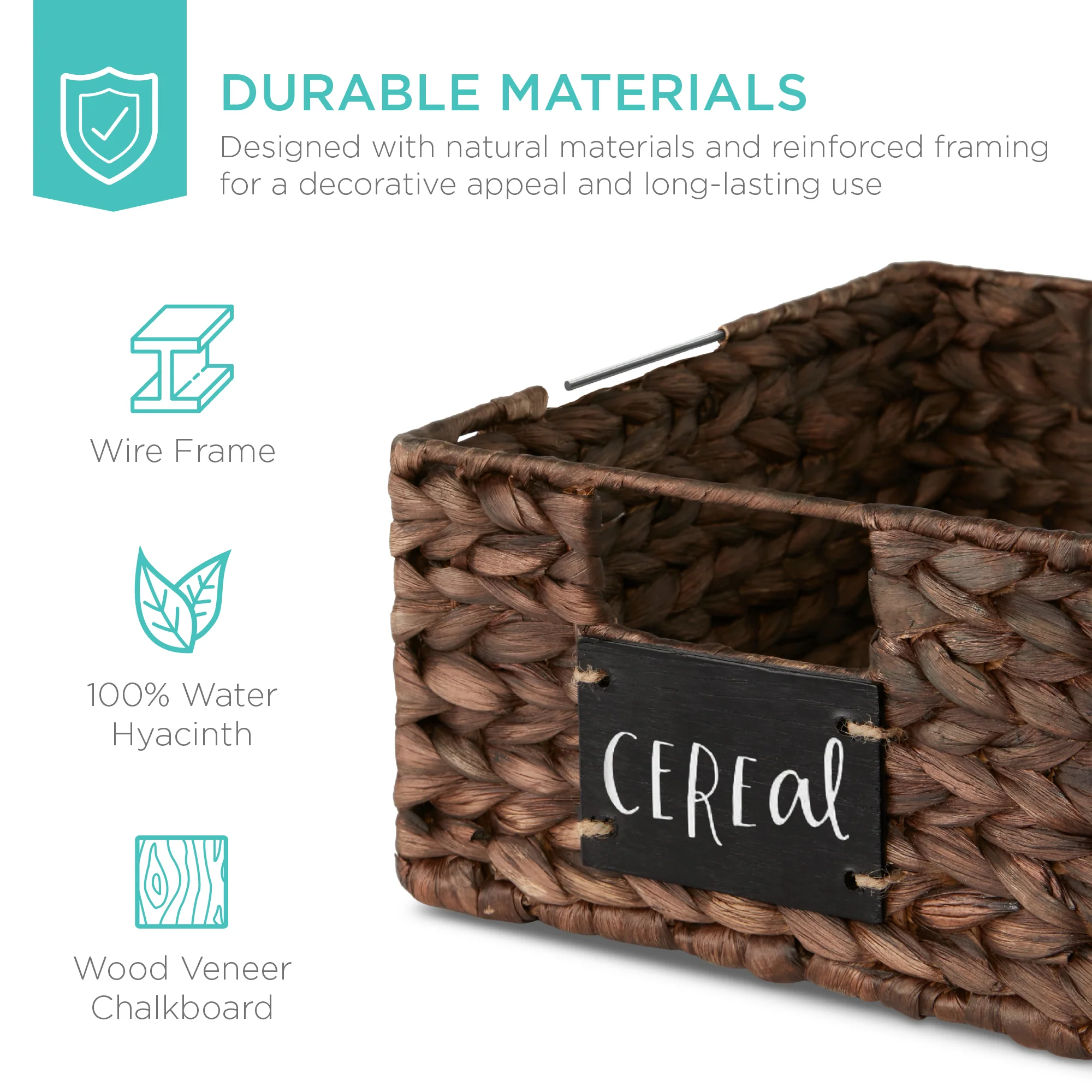 Set of 4 Water Hyacinth Pantry Baskets w/ Chalkboard, Marker - 12in - Image 40
