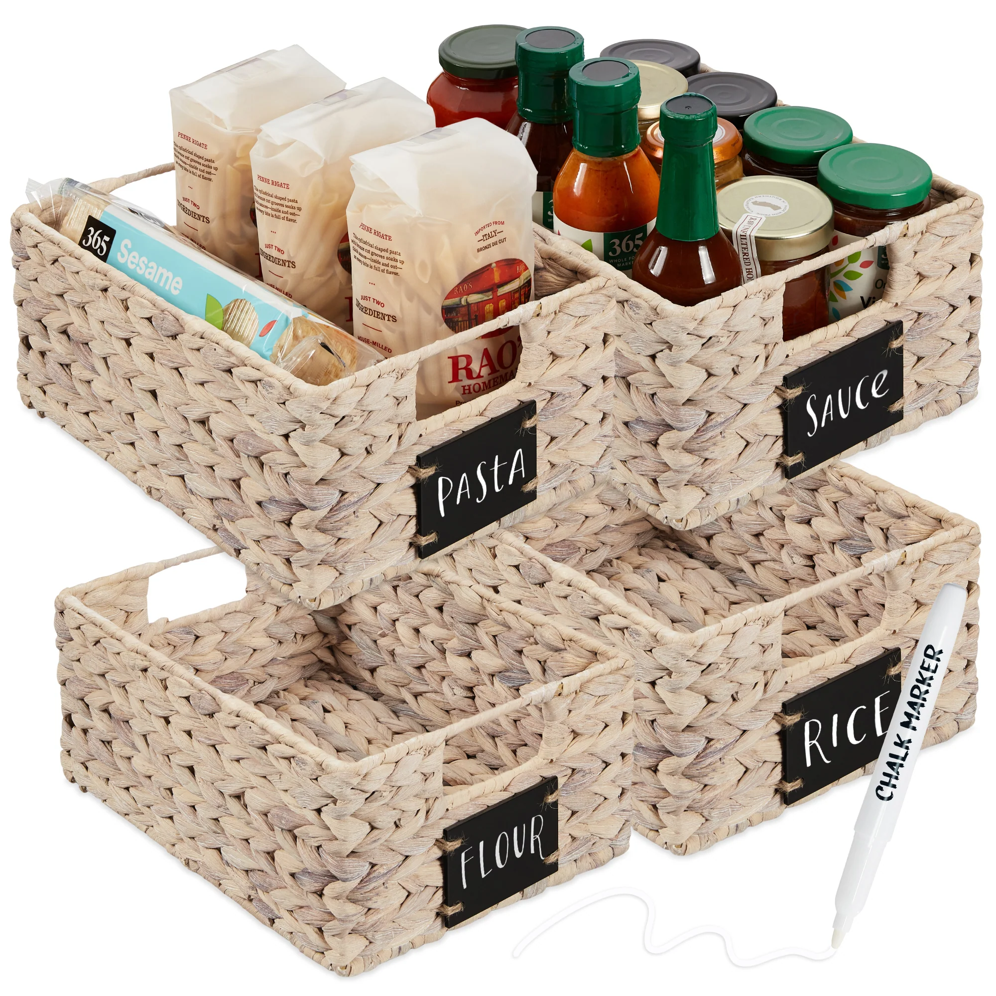 Set of 4 Water Hyacinth Pantry Baskets w/ Chalkboard, Marker - 12in - Image 8