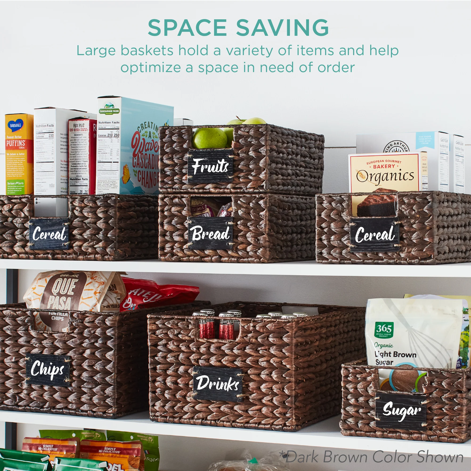 Set of 4 Water Hyacinth Pantry Baskets w/ Chalkboard, Marker - 13in - Image 32