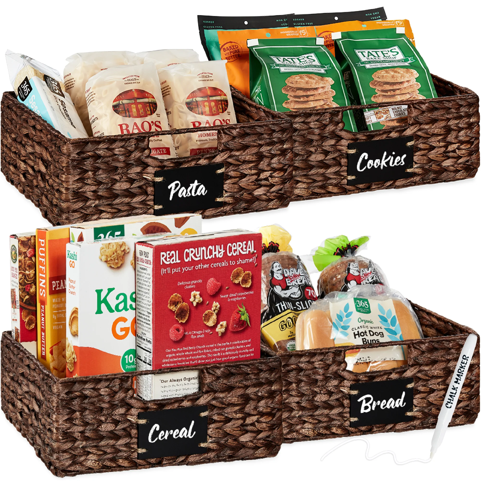 Set of 4 Water Hyacinth Pantry Baskets w/ Chalkboard, Marker - 13in - Image 36