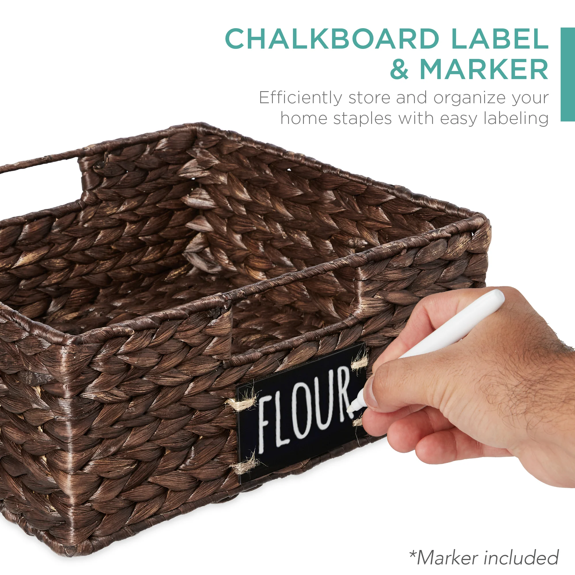 Set of 4 Water Hyacinth Pantry Baskets w/ Chalkboard, Marker - 13in - Image 37