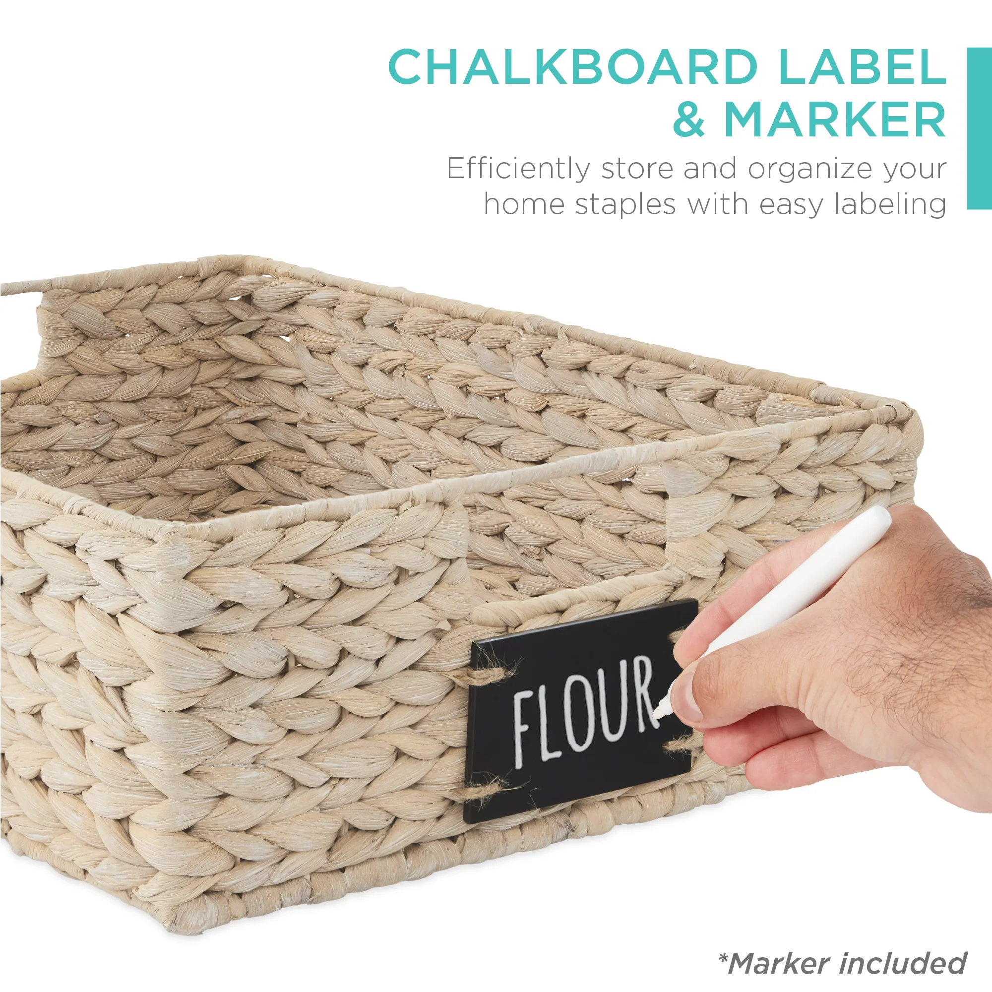 Set of 4 Water Hyacinth Pantry Baskets w/ Chalkboard, Chalk Marker - Image 16