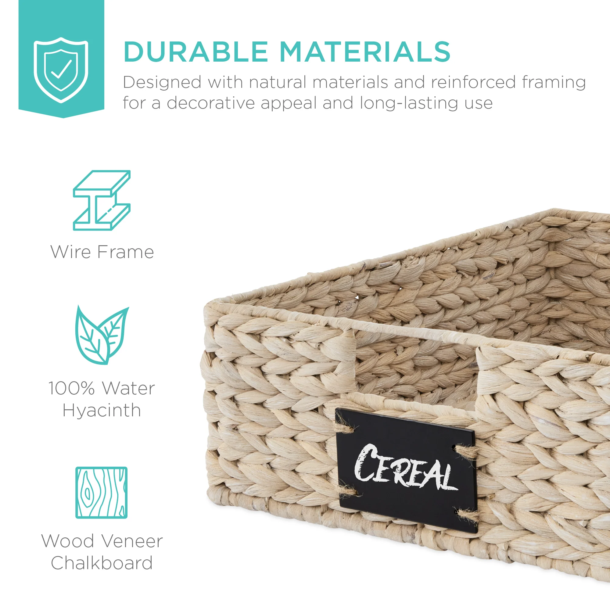 Set of 4 Water Hyacinth Pantry Baskets w/ Chalkboard, Chalk Marker - Image 19