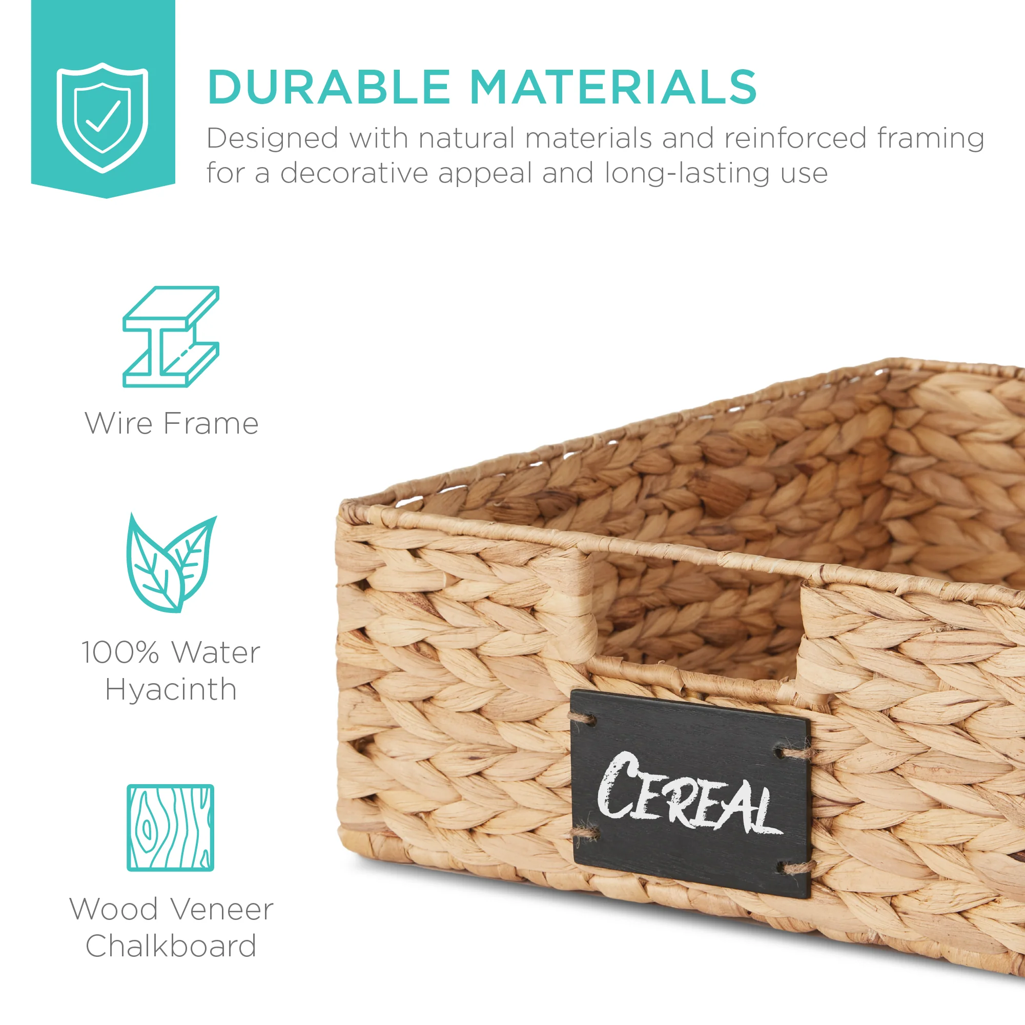 Set of 4 Water Hyacinth Pantry Baskets w/ Chalkboard, Chalk Marker - Image 33