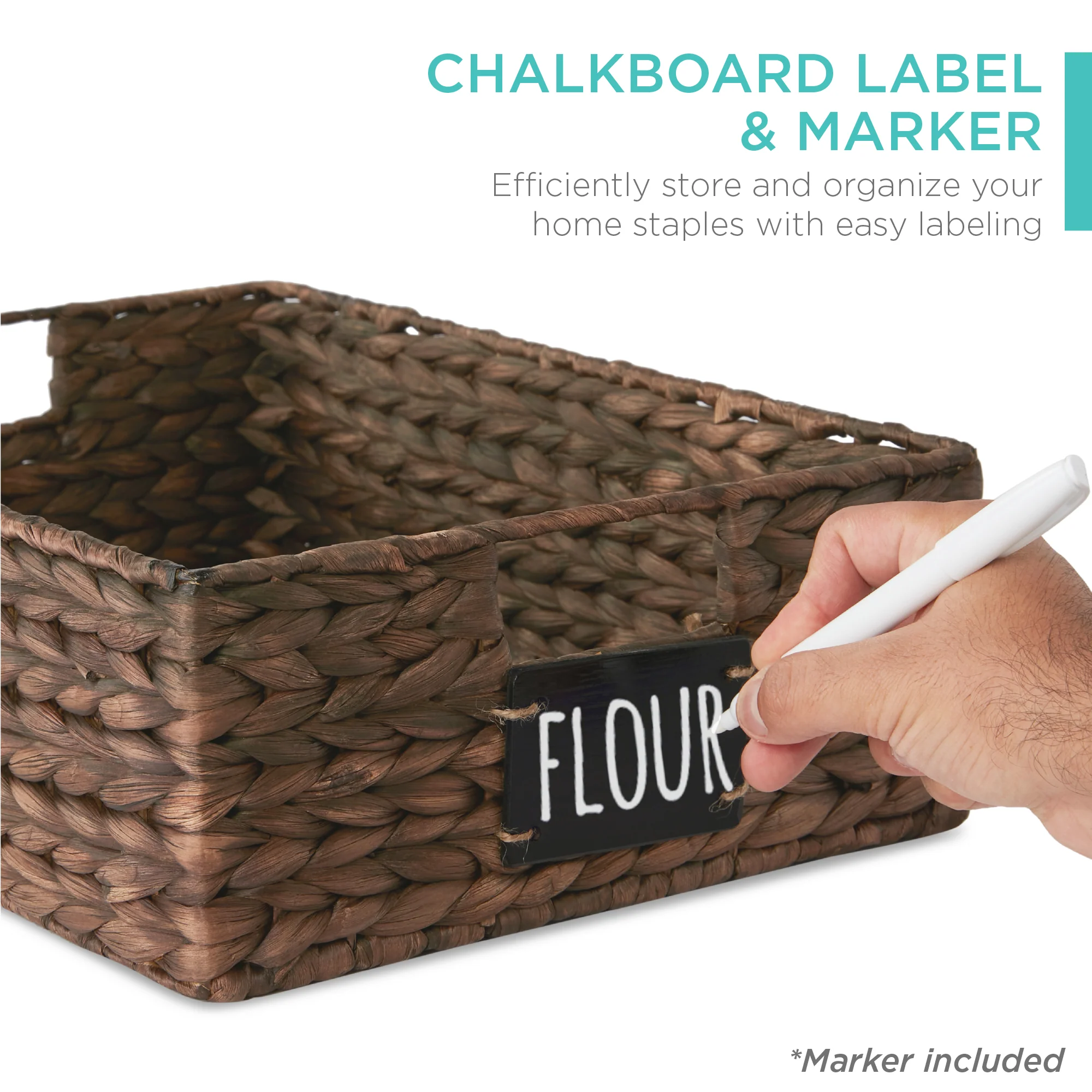 Set of 4 Water Hyacinth Pantry Baskets w/ Chalkboard, Chalk Marker - Image 37