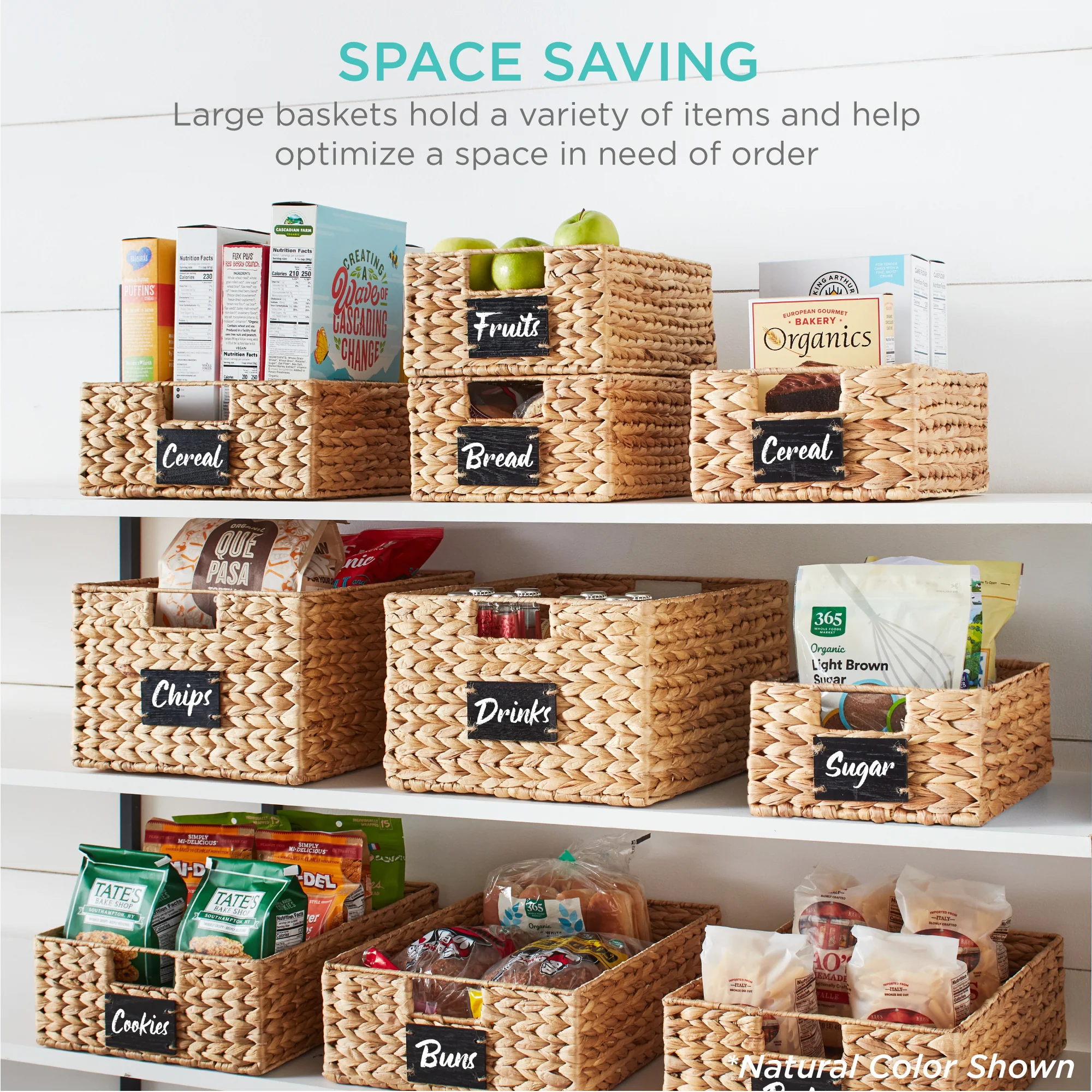 Set of 4 Water Hyacinth Pantry Baskets w/ Chalkboard, Chalk Marker - Image 4