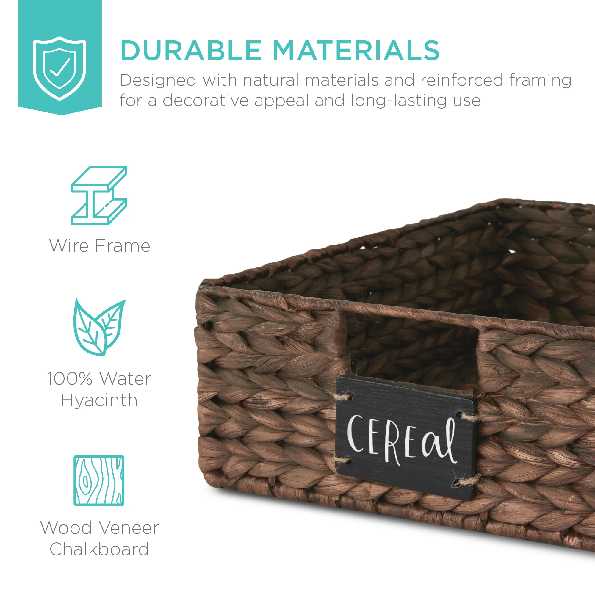 Set of 4 Water Hyacinth Pantry Baskets w/ Chalkboard, Chalk Marker - Image 40