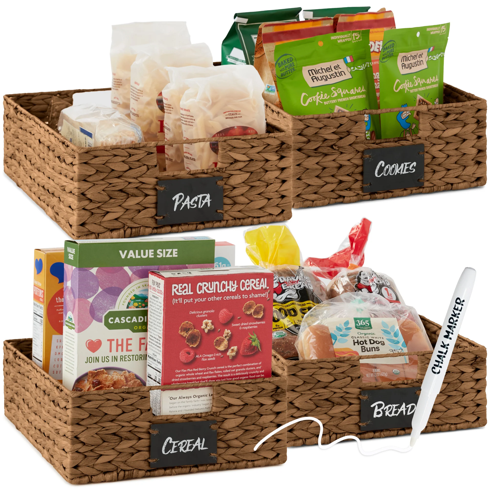 Set of 4 Water Hyacinth Pantry Baskets w/ Chalkboard, Chalk Marker - Image 8