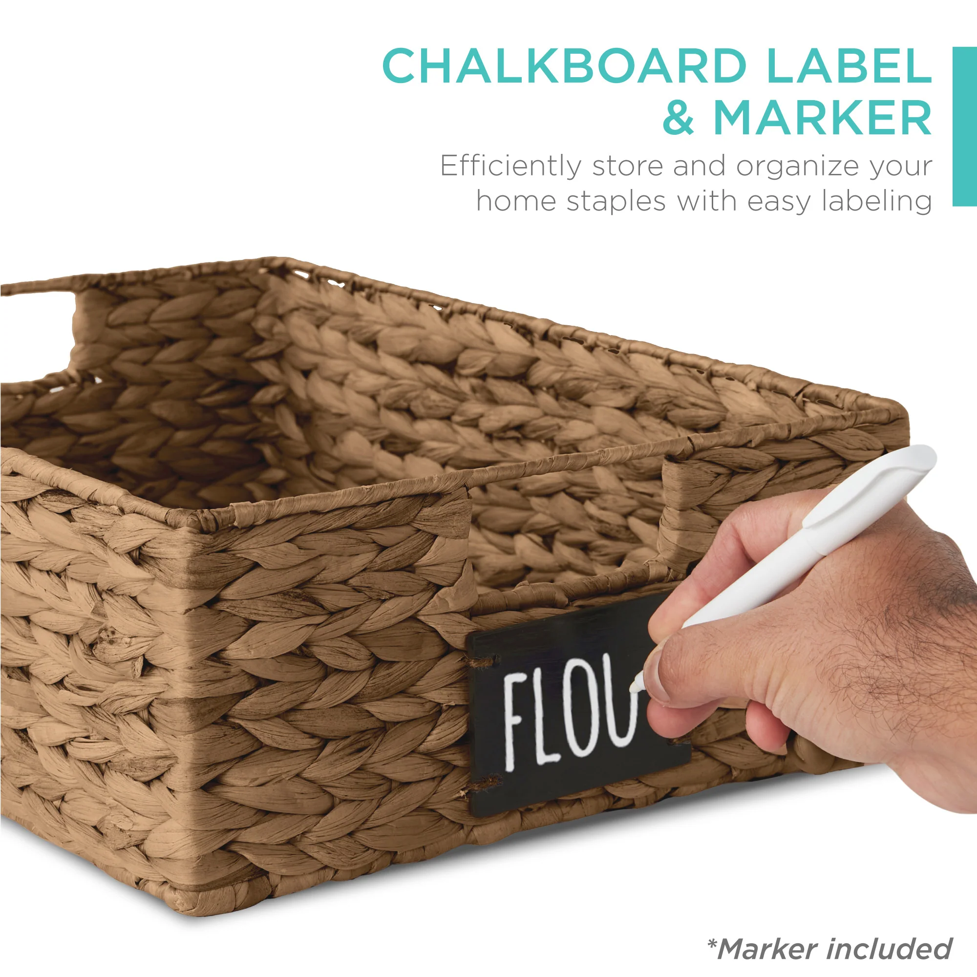 Set of 4 Water Hyacinth Pantry Baskets w/ Chalkboard, Chalk Marker - Image 9