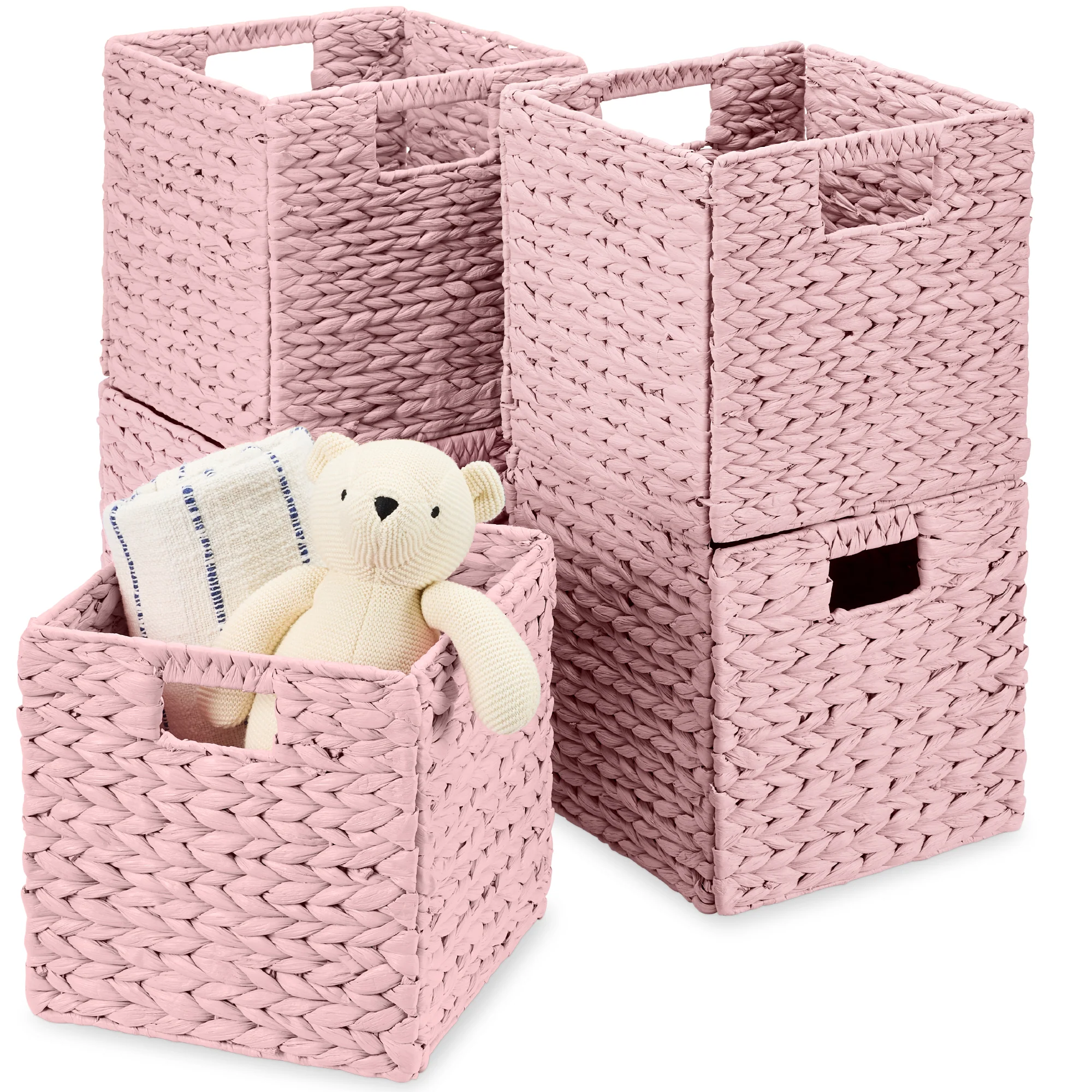 Set of 5 Collapsible Hyacinth Storage Baskets w/ Inserts - 10.5x10.5in - Image 10