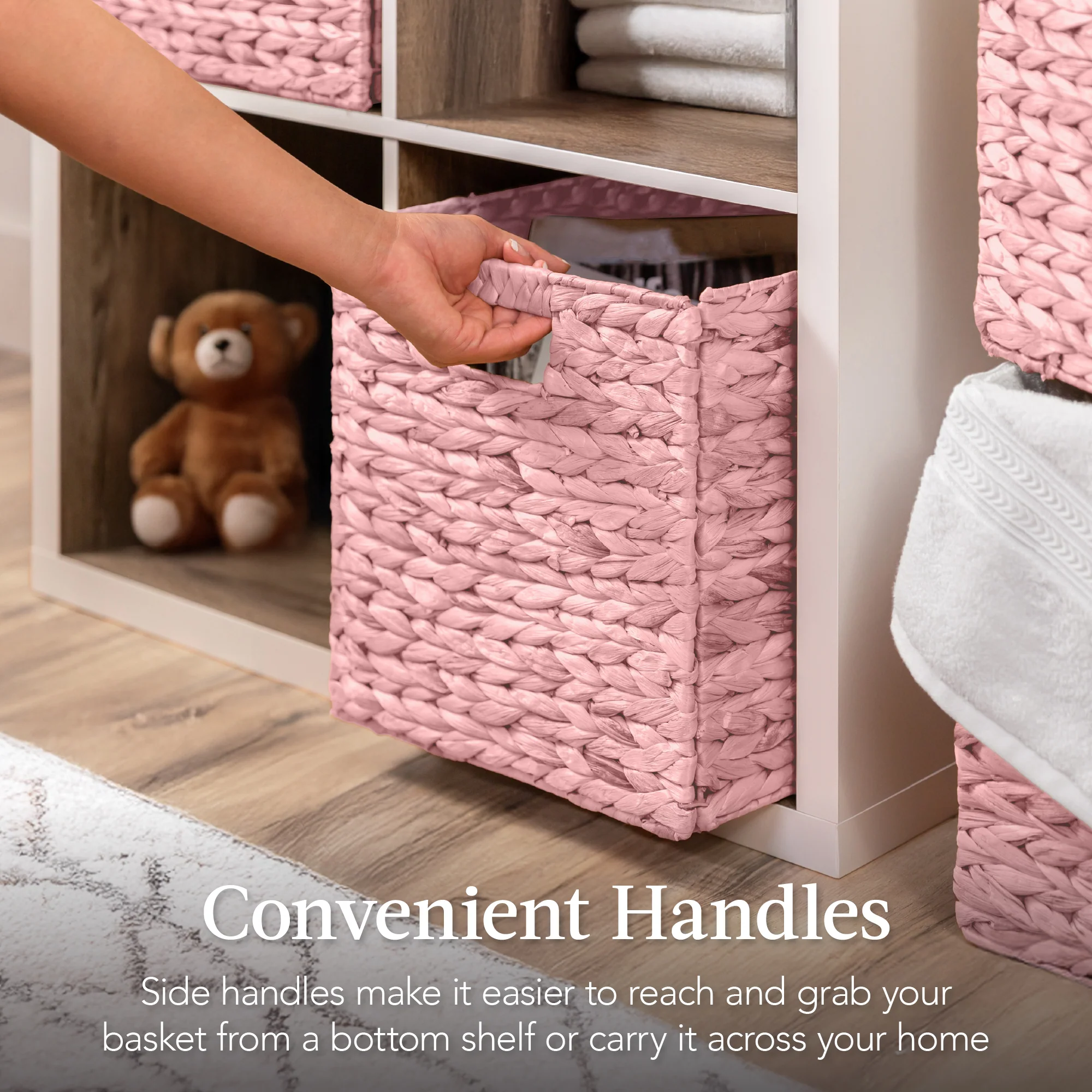 Set of 5 Collapsible Hyacinth Storage Baskets w/ Inserts - 10.5x10.5in - Image 15