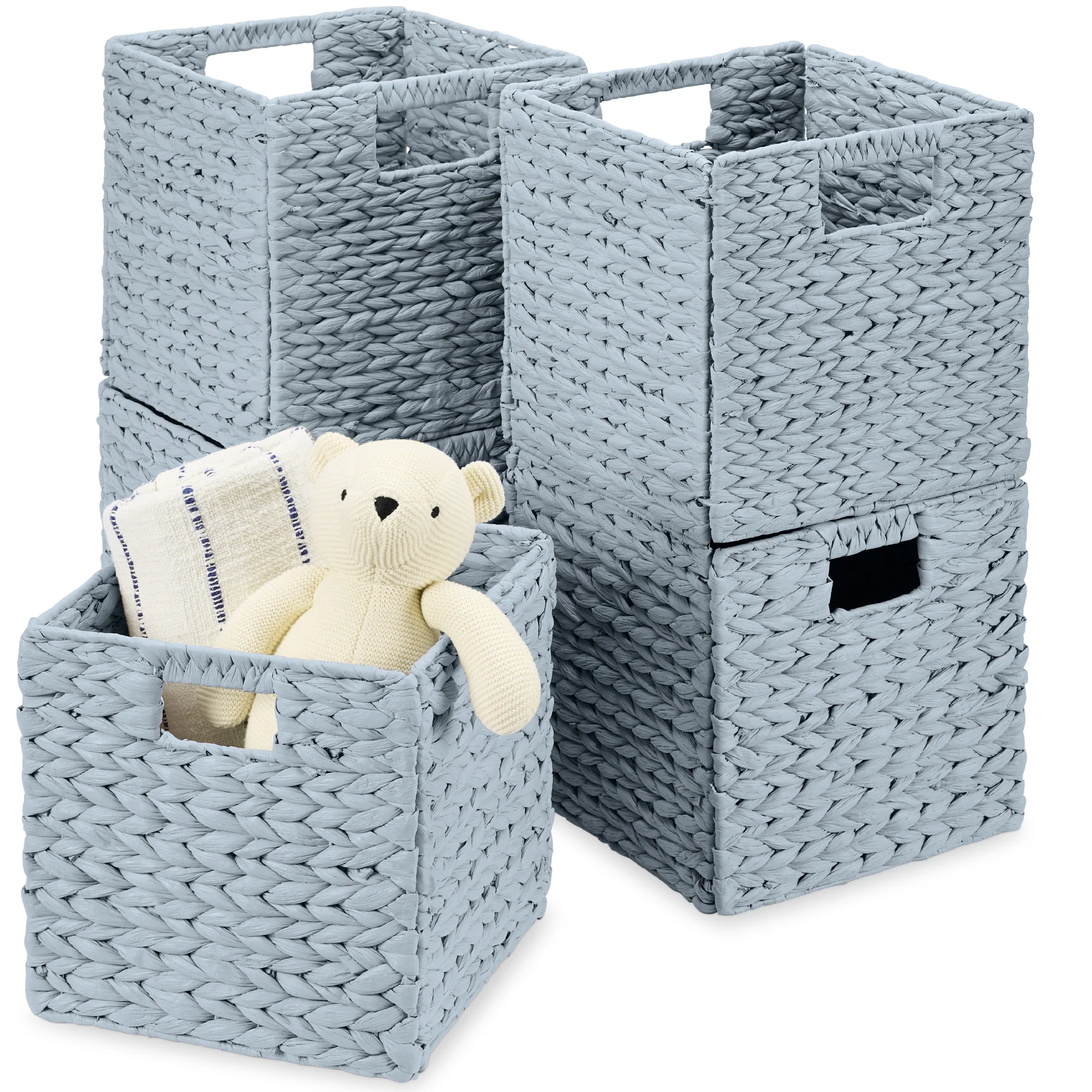Set of 5 Collapsible Hyacinth Storage Baskets w/ Inserts - 10.5x10.5in - Image 19
