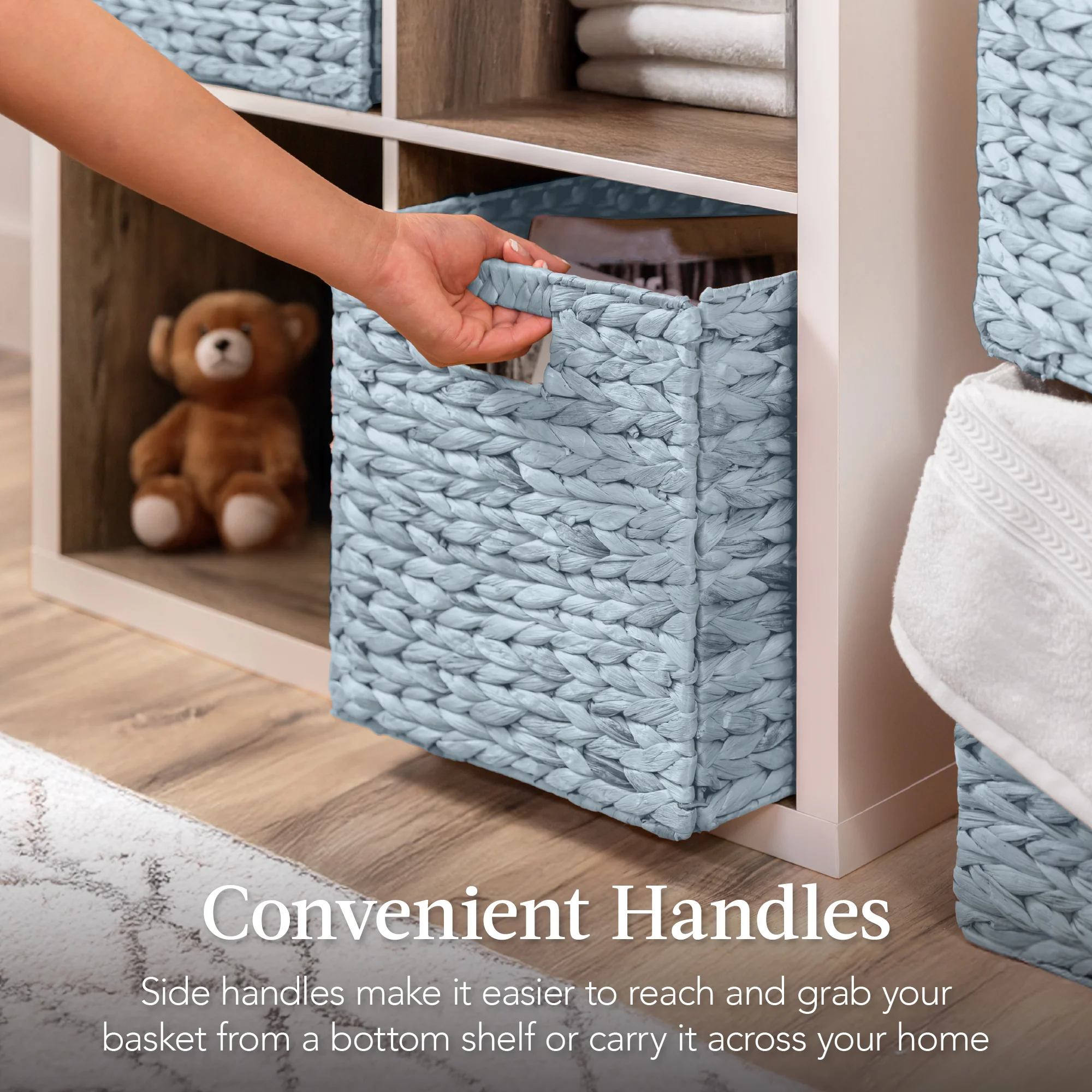 Set of 5 Collapsible Hyacinth Storage Baskets w/ Inserts - 10.5x10.5in - Image 24