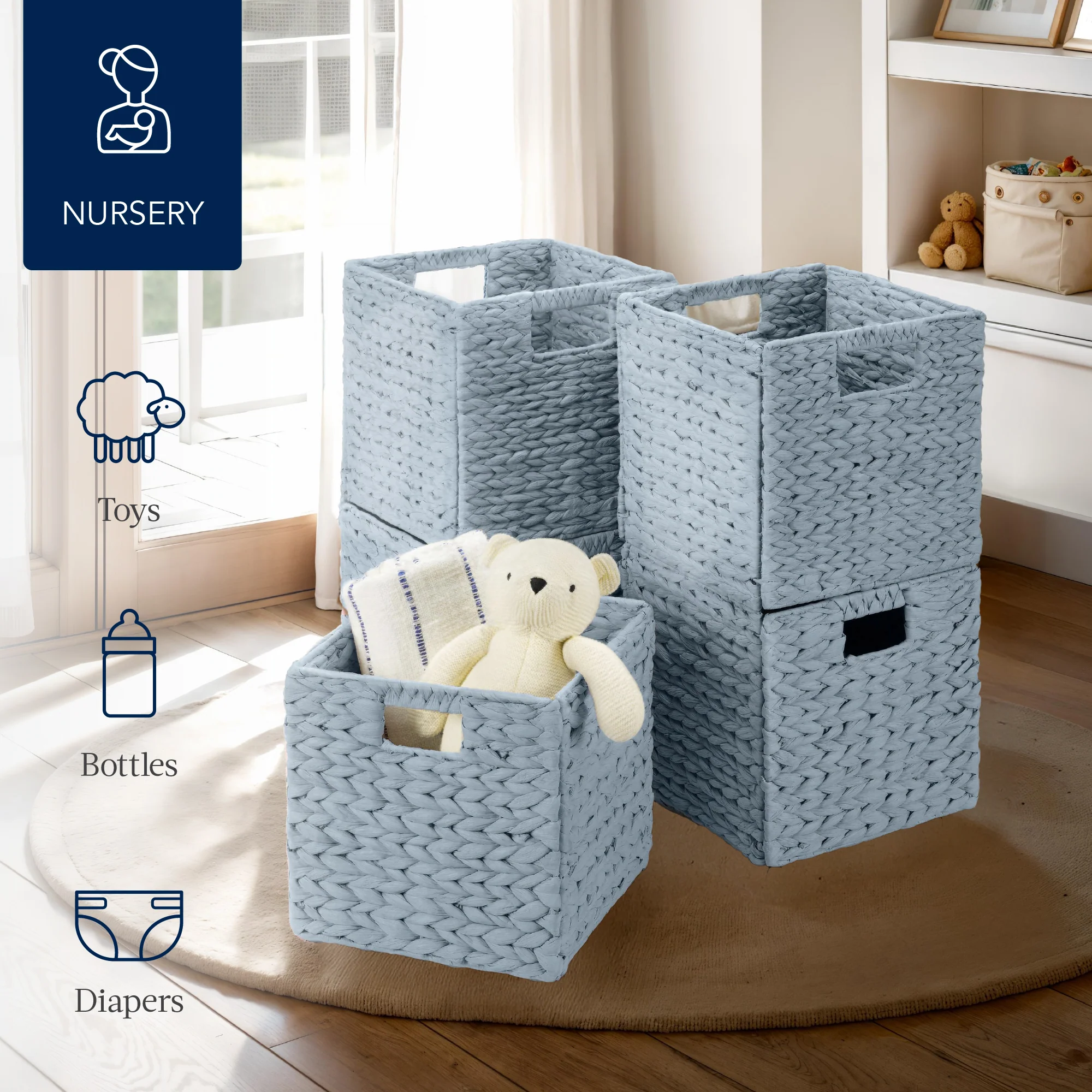 Set of 5 Collapsible Hyacinth Storage Baskets w/ Inserts - 10.5x10.5in - Image 25