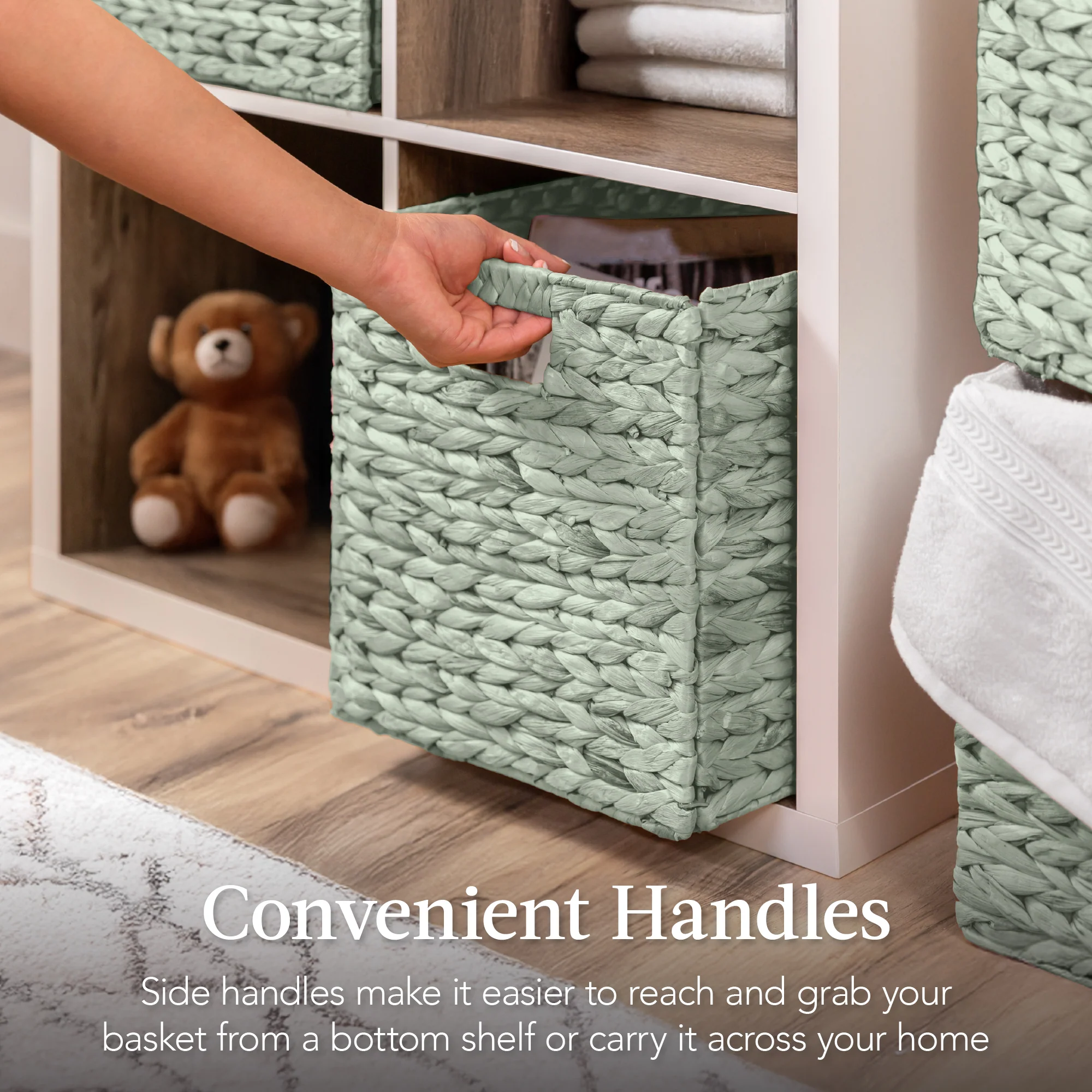Set of 5 Collapsible Hyacinth Storage Baskets w/ Inserts - 10.5x10.5in - Image 6