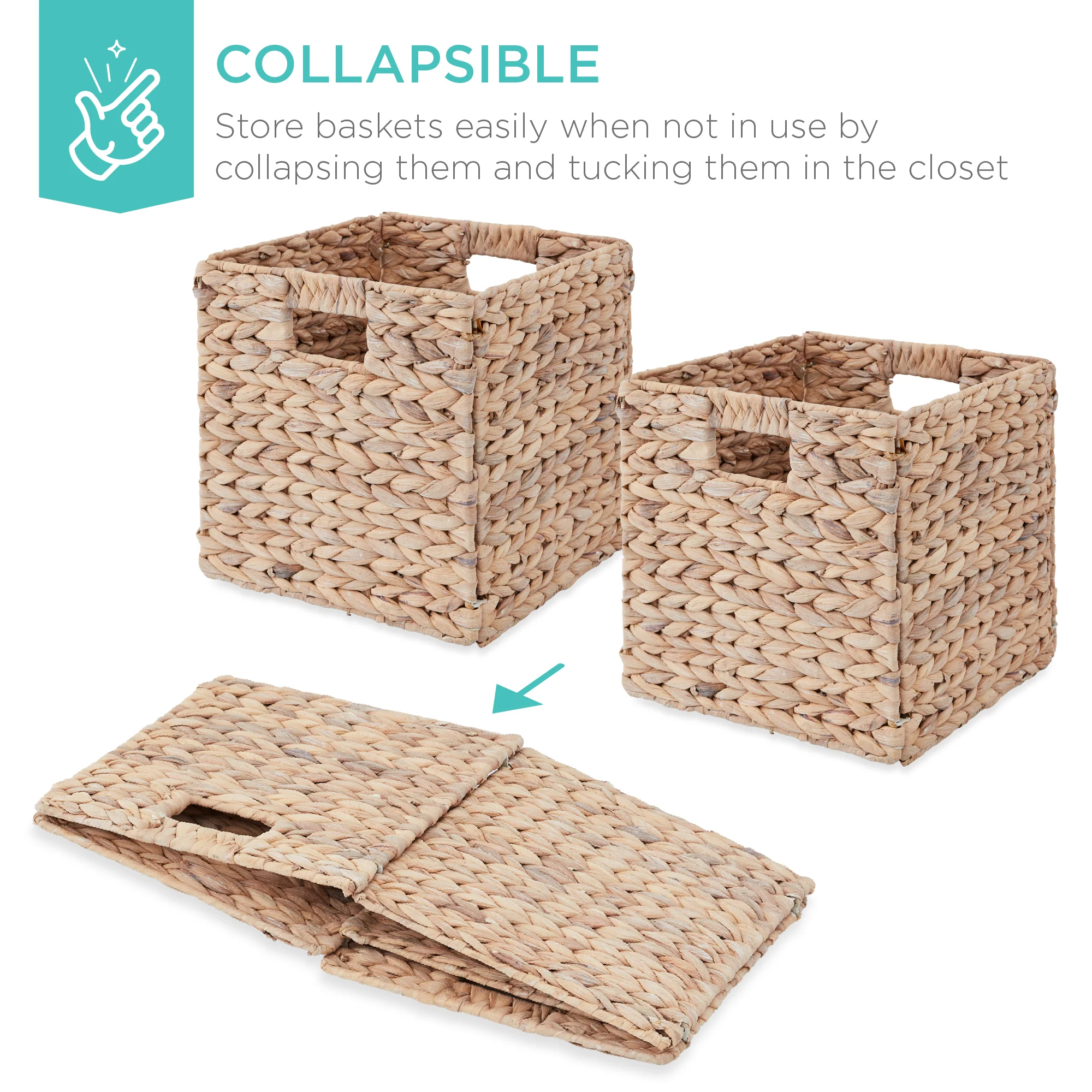 Set of 5 Collapsible Hyacinth Storage Baskets w/ Inserts - 10.5x10.5in - Image 10
