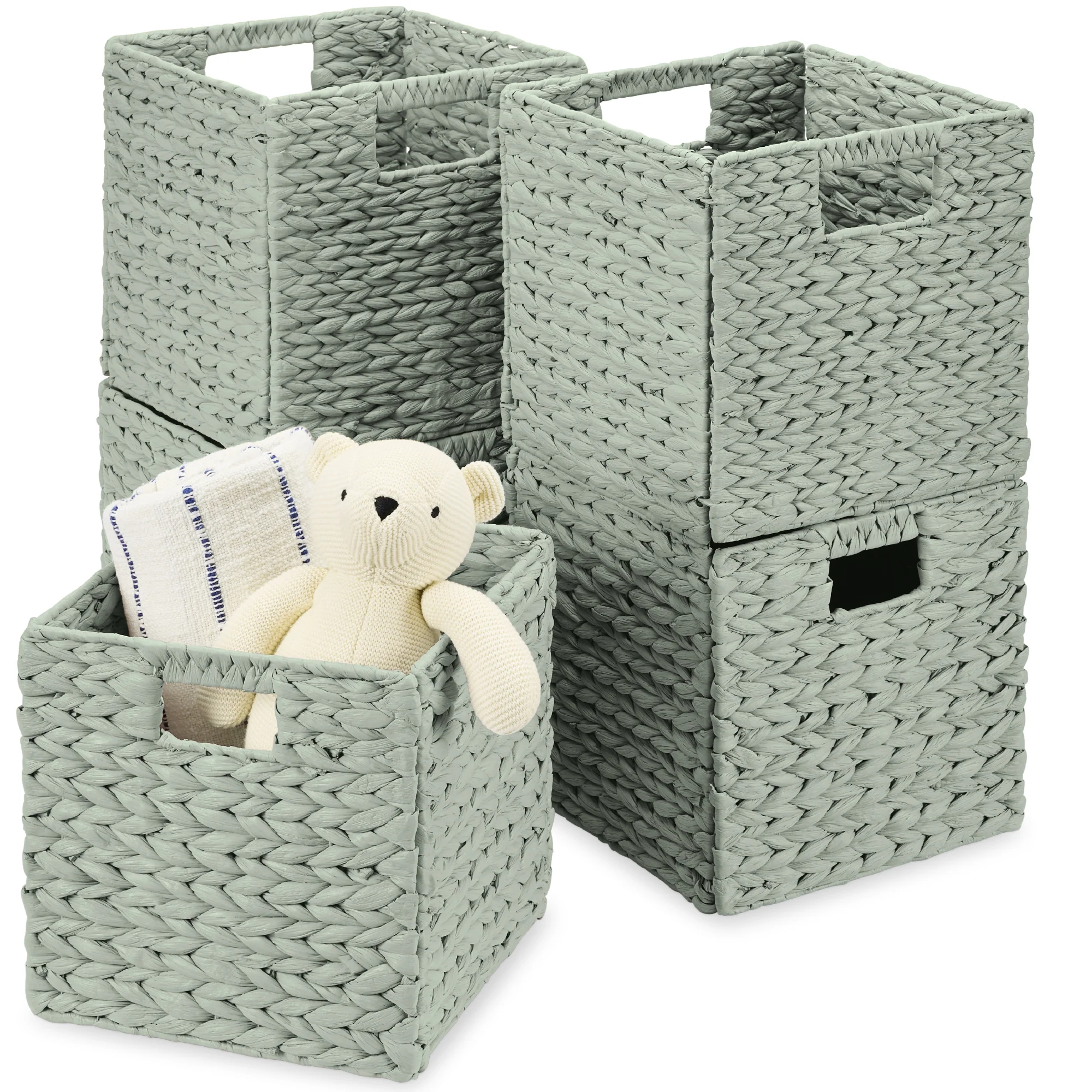 Set of 5 Collapsible Hyacinth Storage Baskets w/ Inserts - 10.5x10.5in - Image 15