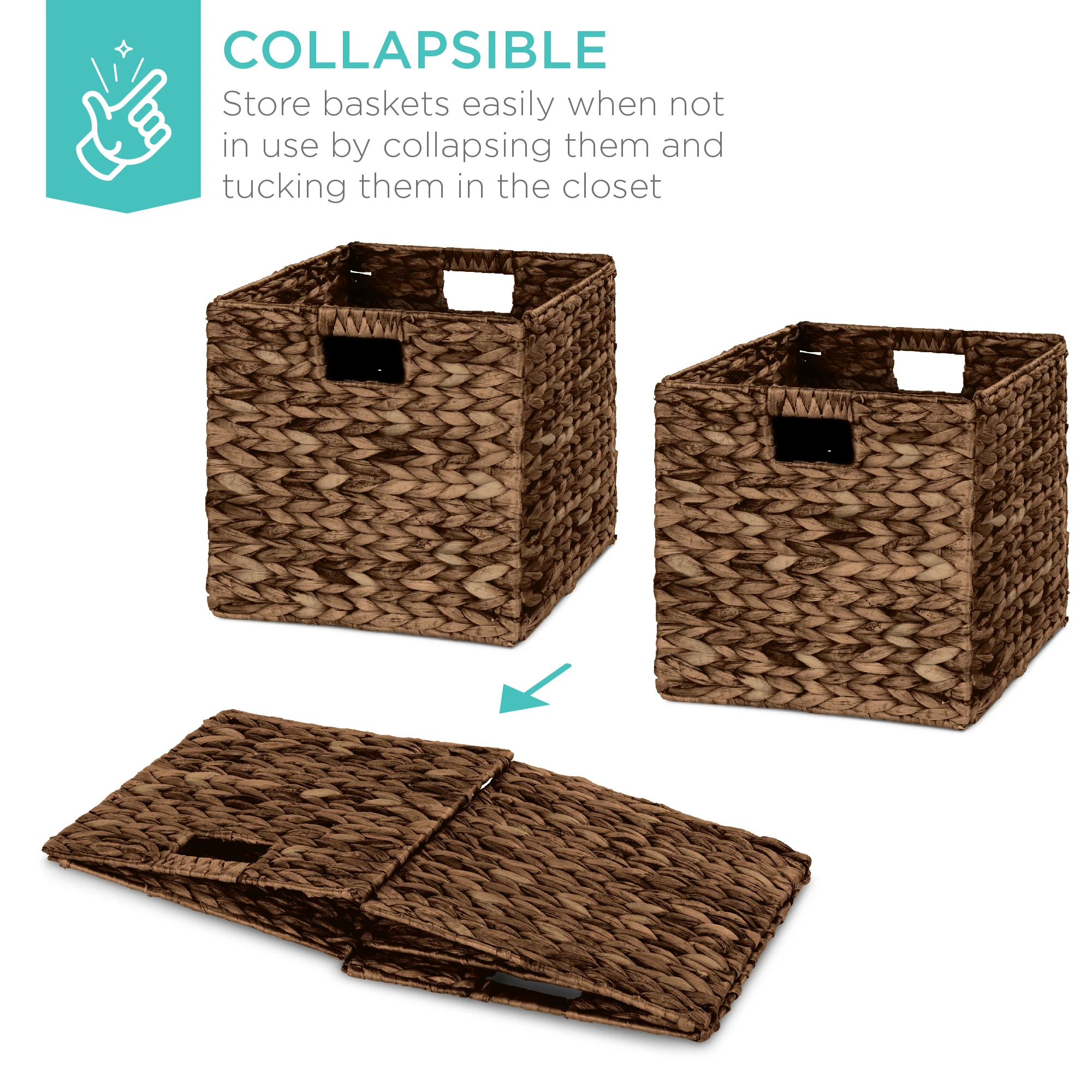 Set of 5 Collapsible Hyacinth Storage Baskets w/ Inserts - 10.5x10.5in - Image 47