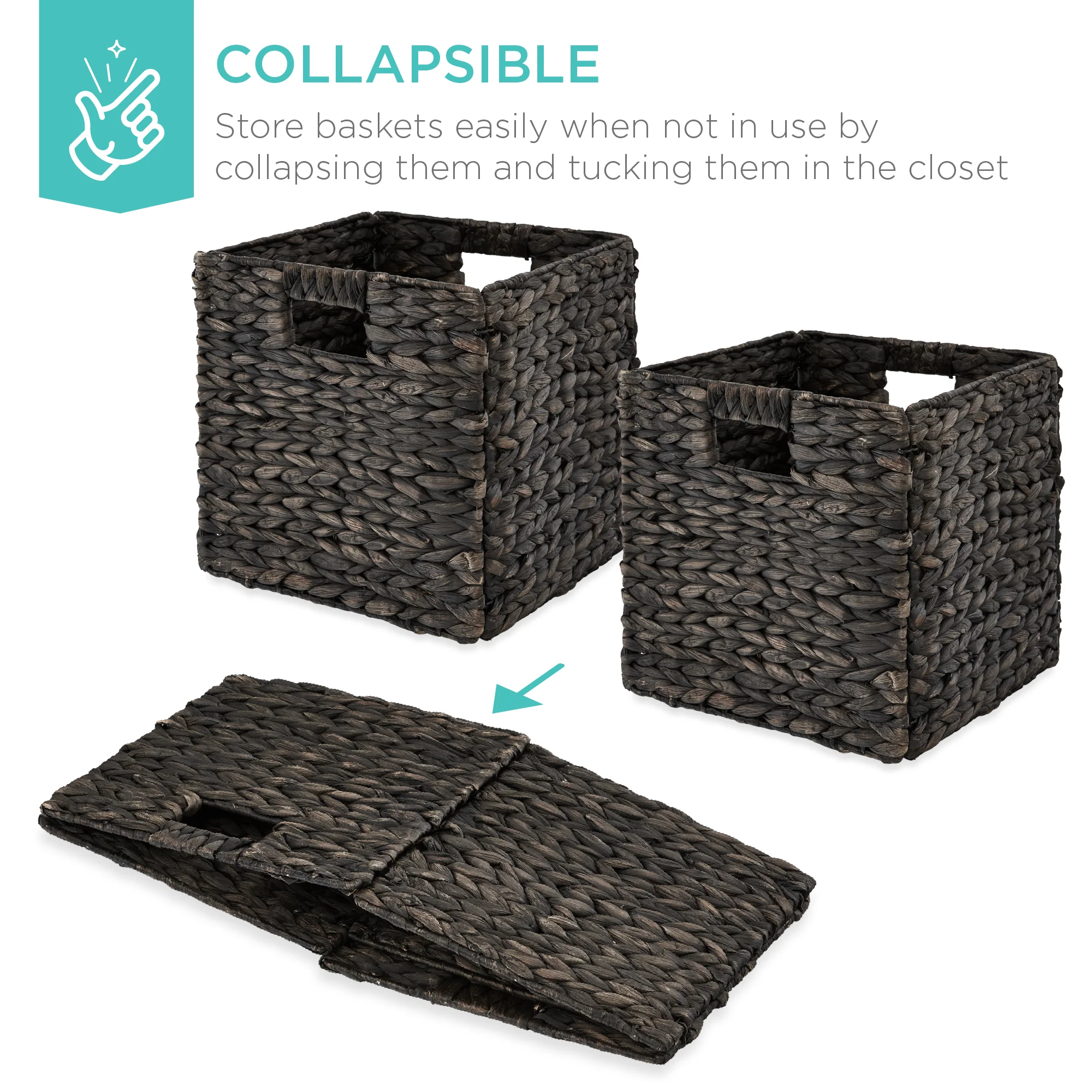 Set of 5 Collapsible Hyacinth Storage Baskets w/ Inserts - 13x13in - Image 10