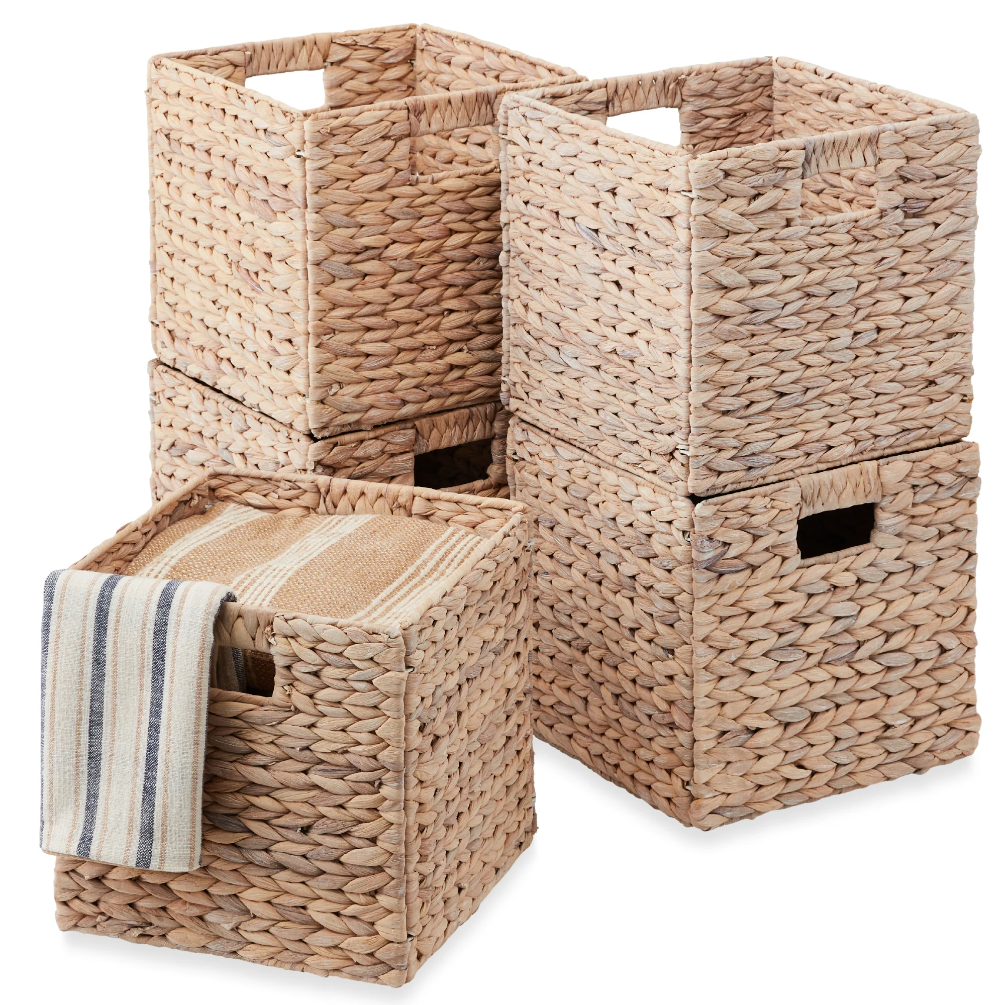 Set of 5 Collapsible Hyacinth Storage Baskets w/ Inserts - 13x13in - Image 29