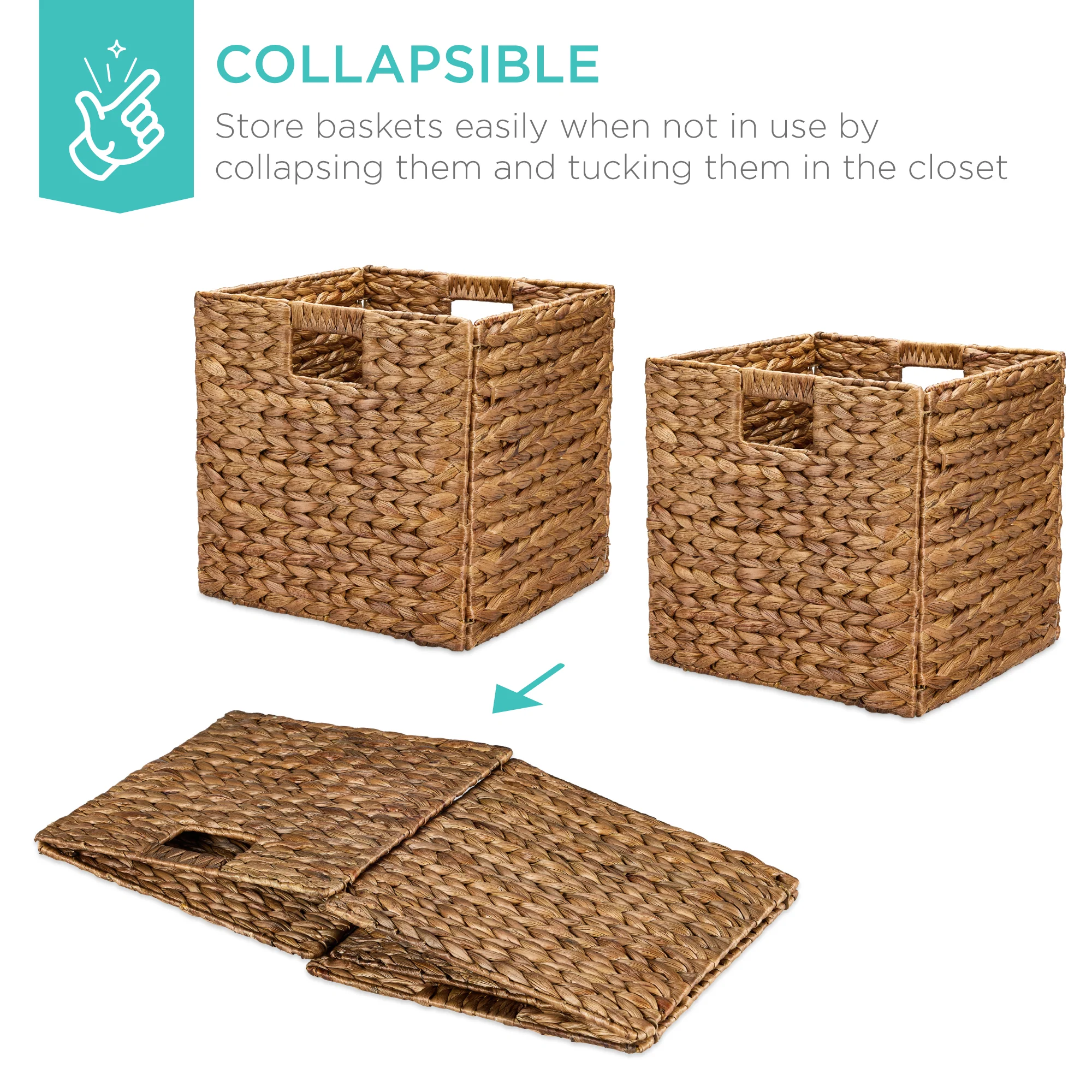 Set of 5 Collapsible Hyacinth Storage Baskets w/ Inserts - 13x13in - Image 38