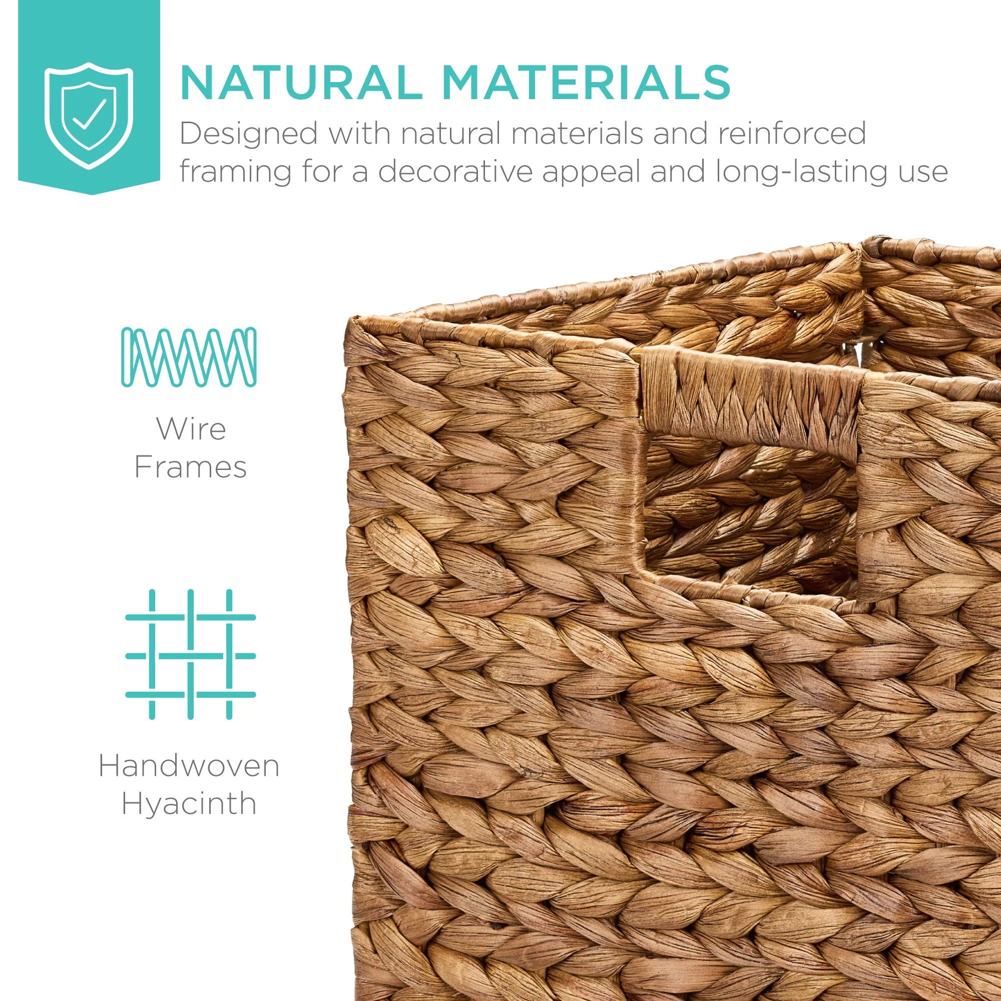 Set of 5 Collapsible Hyacinth Storage Baskets w/ Inserts - 13x13in - Image 39