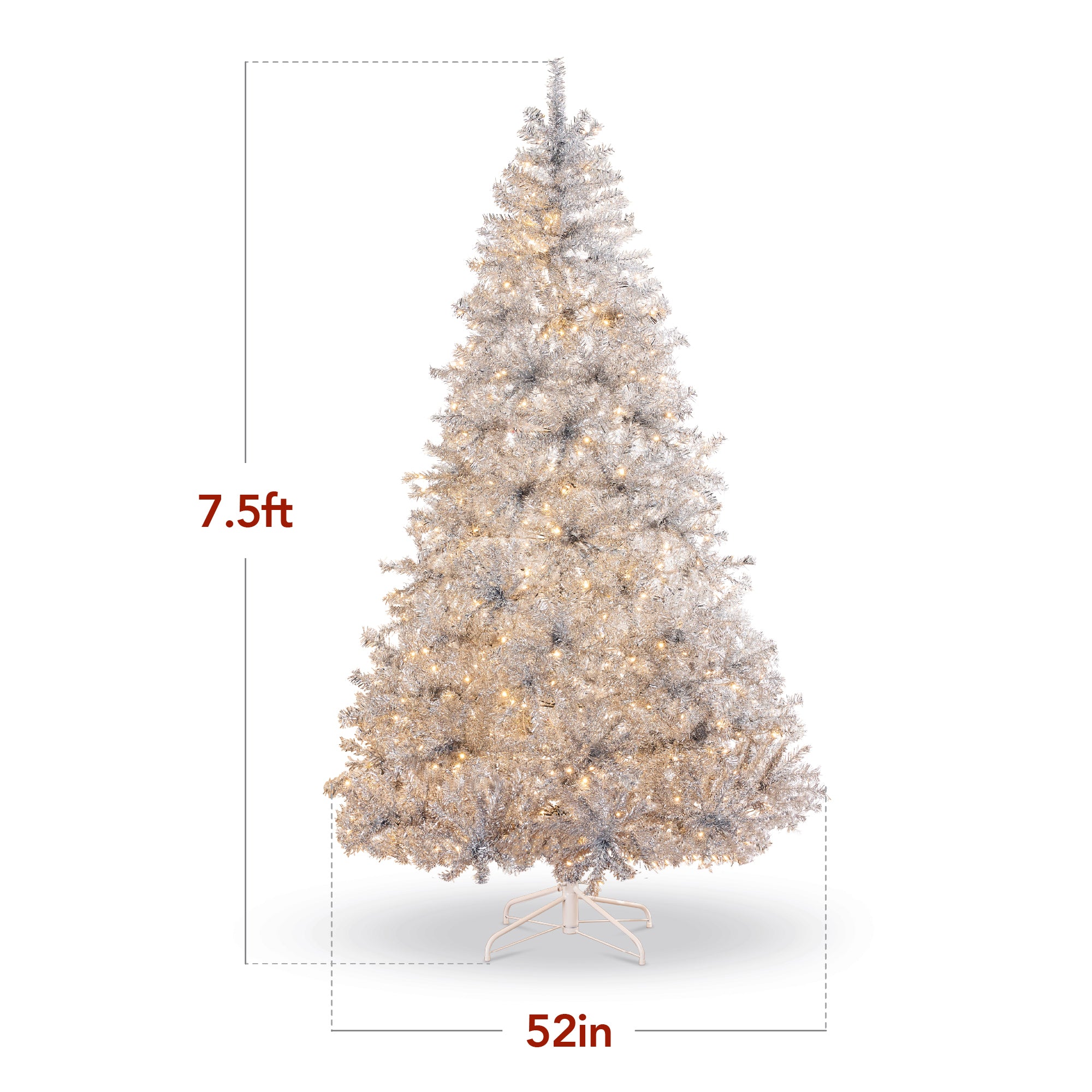 Prelit Silver Artificial Tinsel Christmas Tree w/ Foldable Stand - Image 21