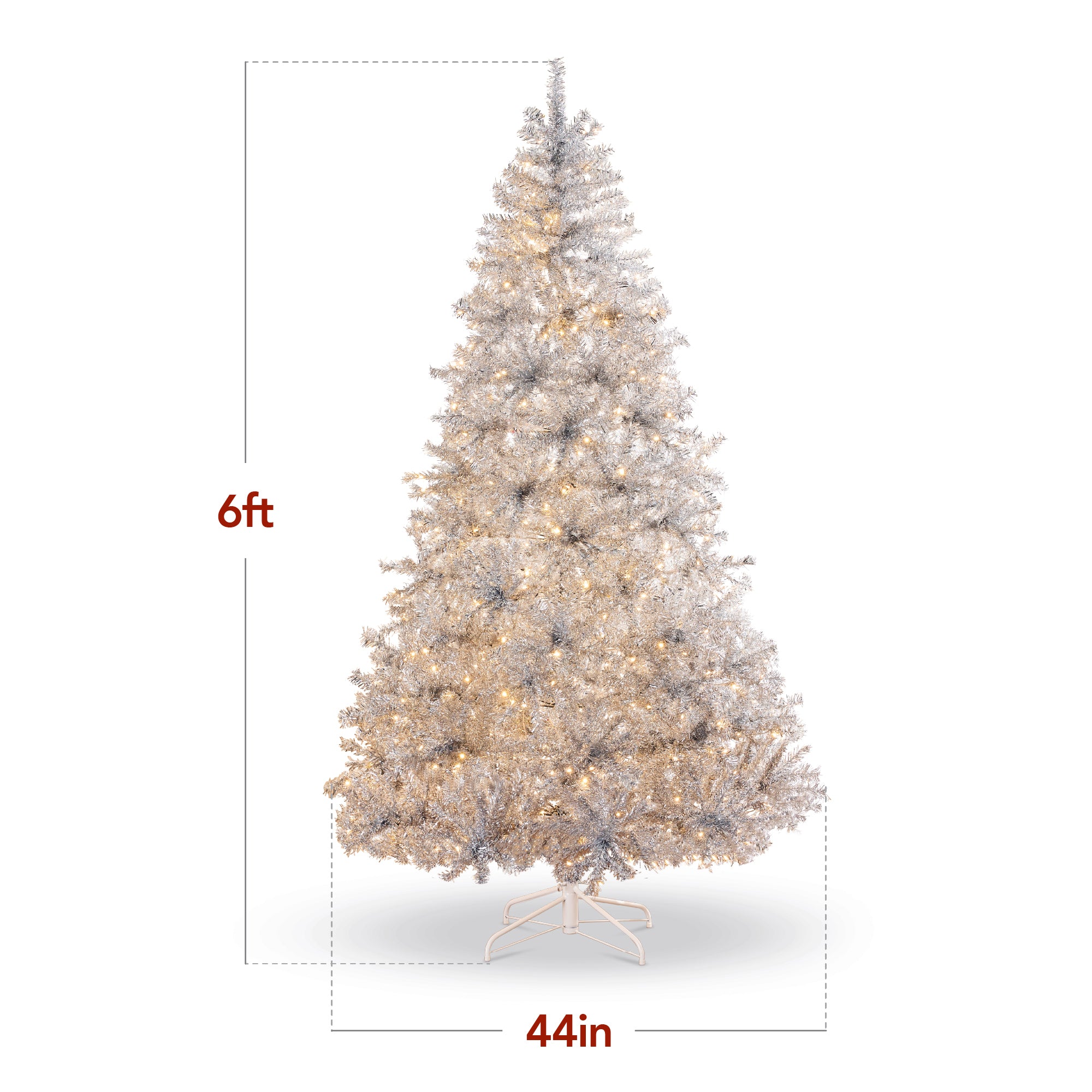 Prelit Silver Artificial Tinsel Christmas Tree w/ Foldable Stand - Image 7