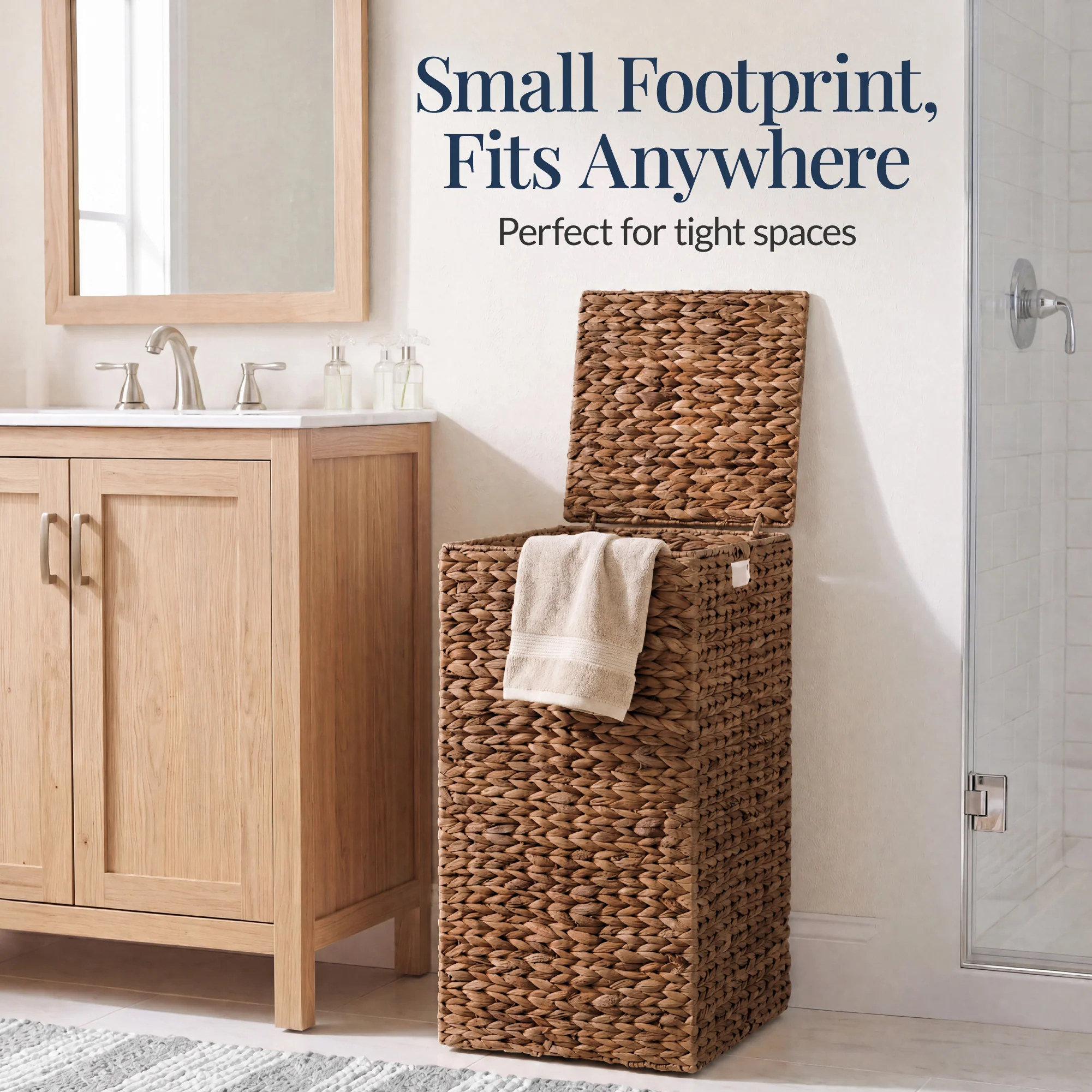 Small Laundry Hamper W/ Lid, Handwoven Laundry Basket, W/ Liner & Handles - Image 11