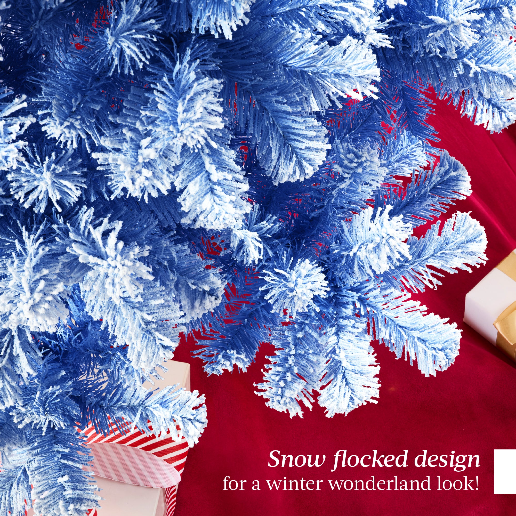Snow Flocked Colorful Artificial Pine Christmas Tree w/ Foldable Metal Base - Image 3