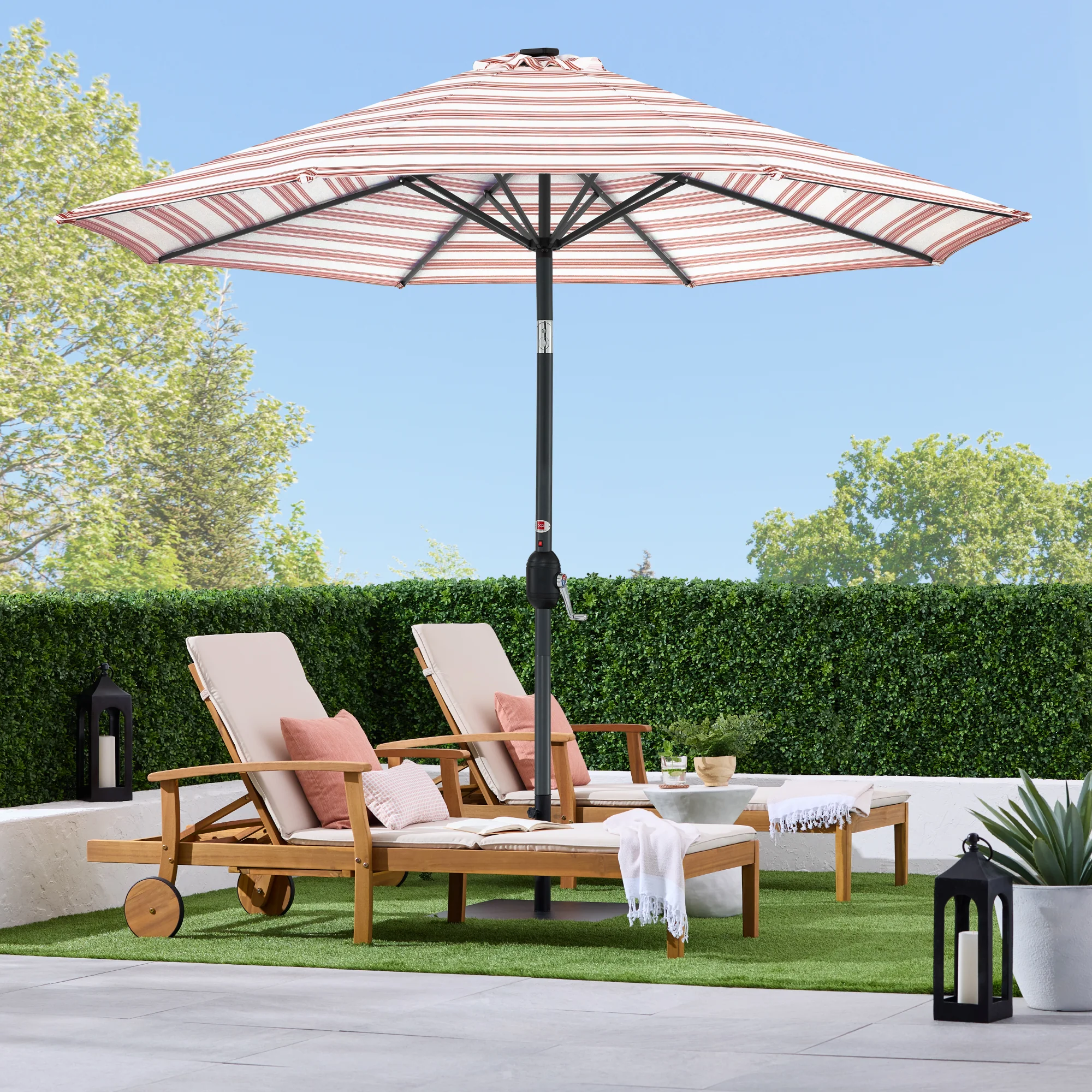 Solar LED Lighted Striped Patio Umbrella w/ Tilt Adjustment - 10ft - Image 17