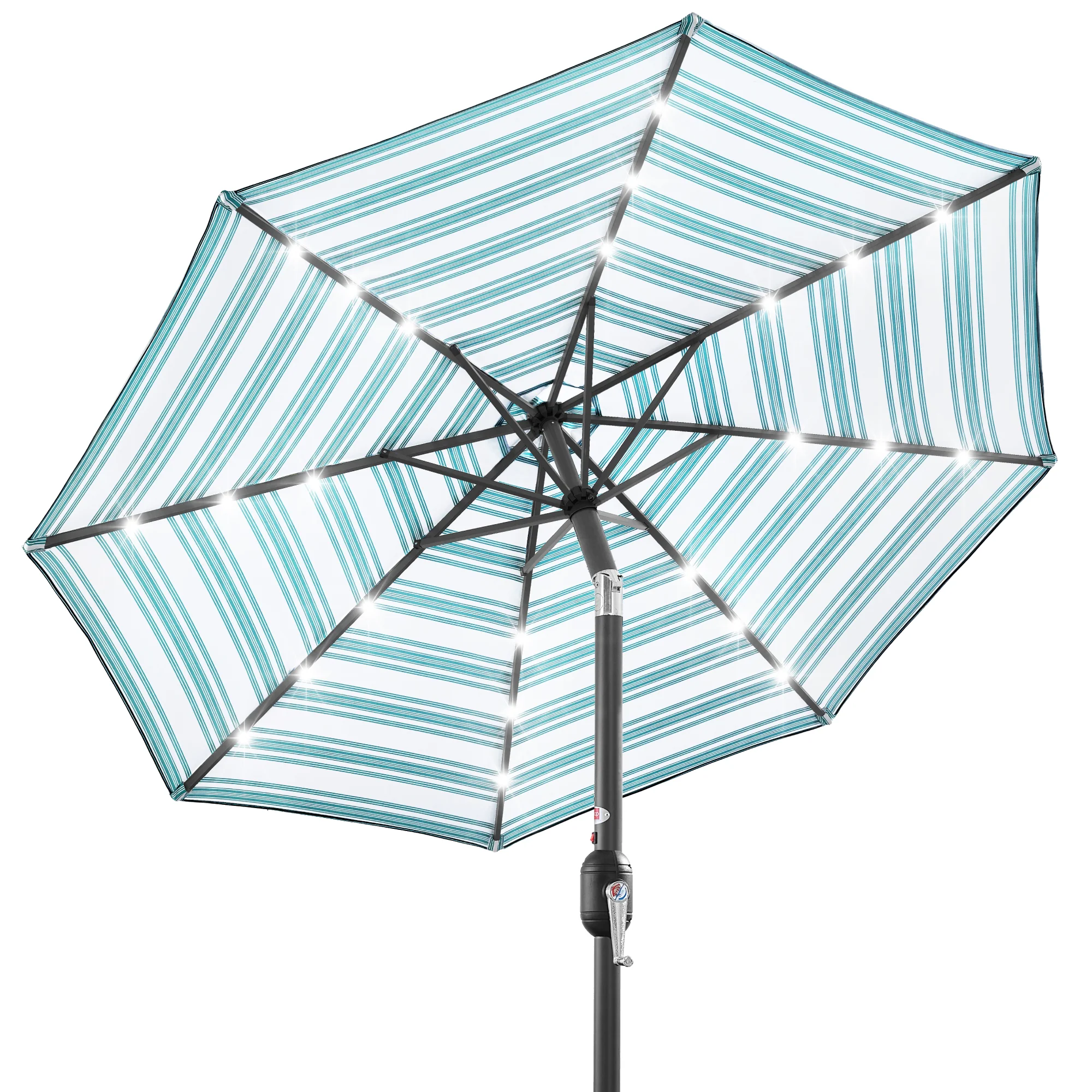 Solar LED Lighted Striped Patio Umbrella w/ Tilt Adjustment - 10ft - Image 29