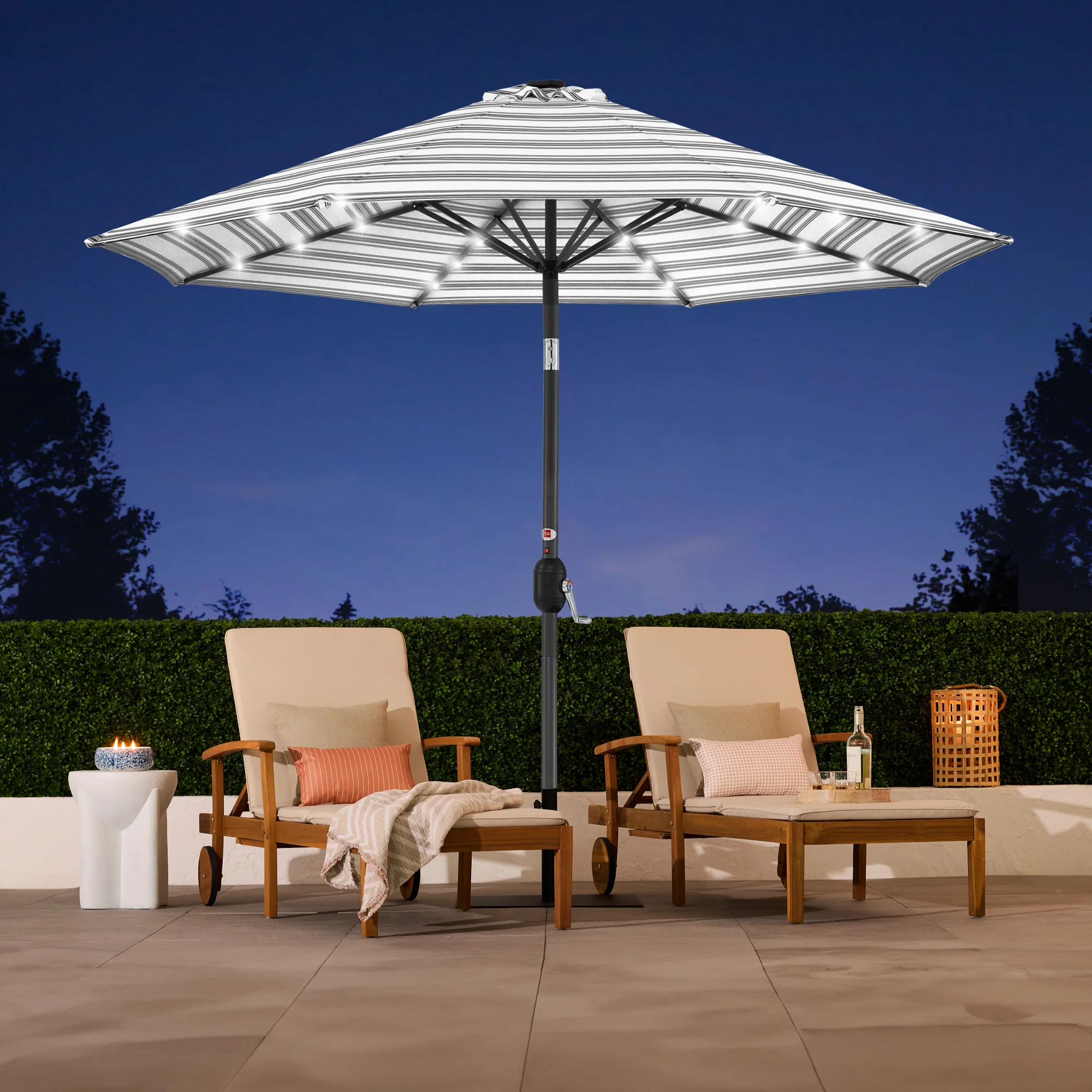 Solar LED Lighted Striped Patio Umbrella w/ Tilt Adjustment - 10ft - Image 40