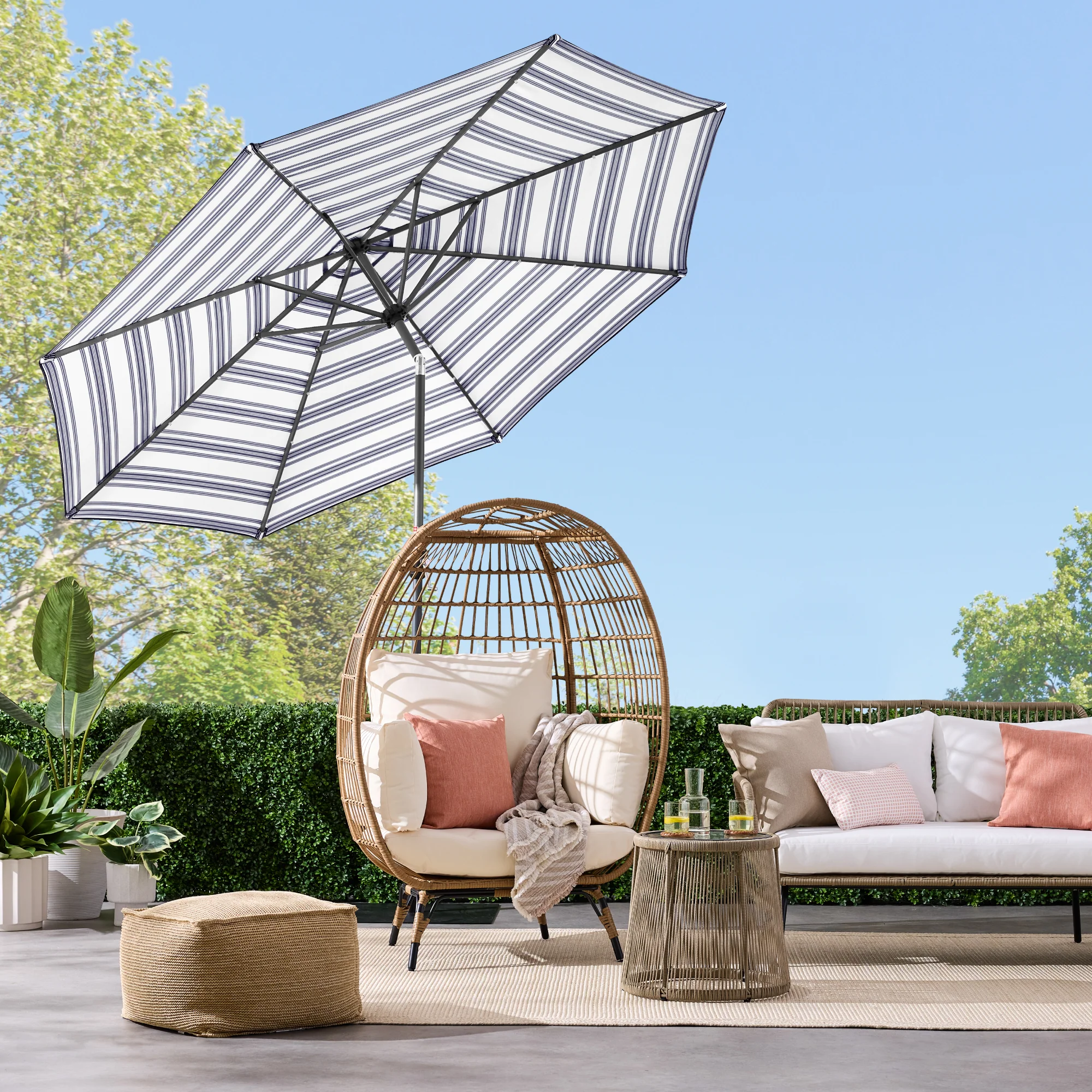 Solar LED Lighted Striped Patio Umbrella w/ Tilt Adjustment - 10ft - Image 44