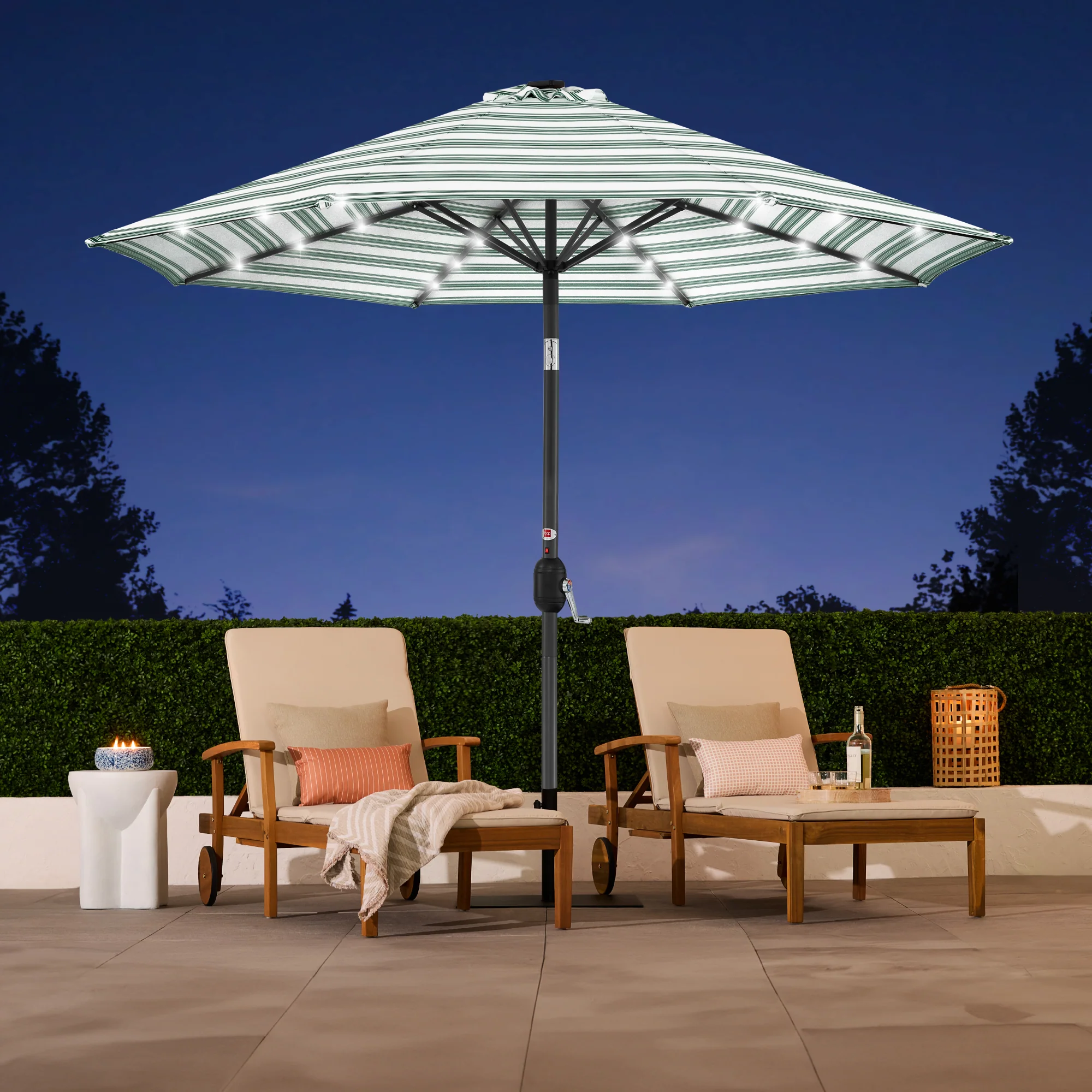 Solar LED Lighted Striped Patio Umbrella w/ Tilt Adjustment - 10ft - Image 5