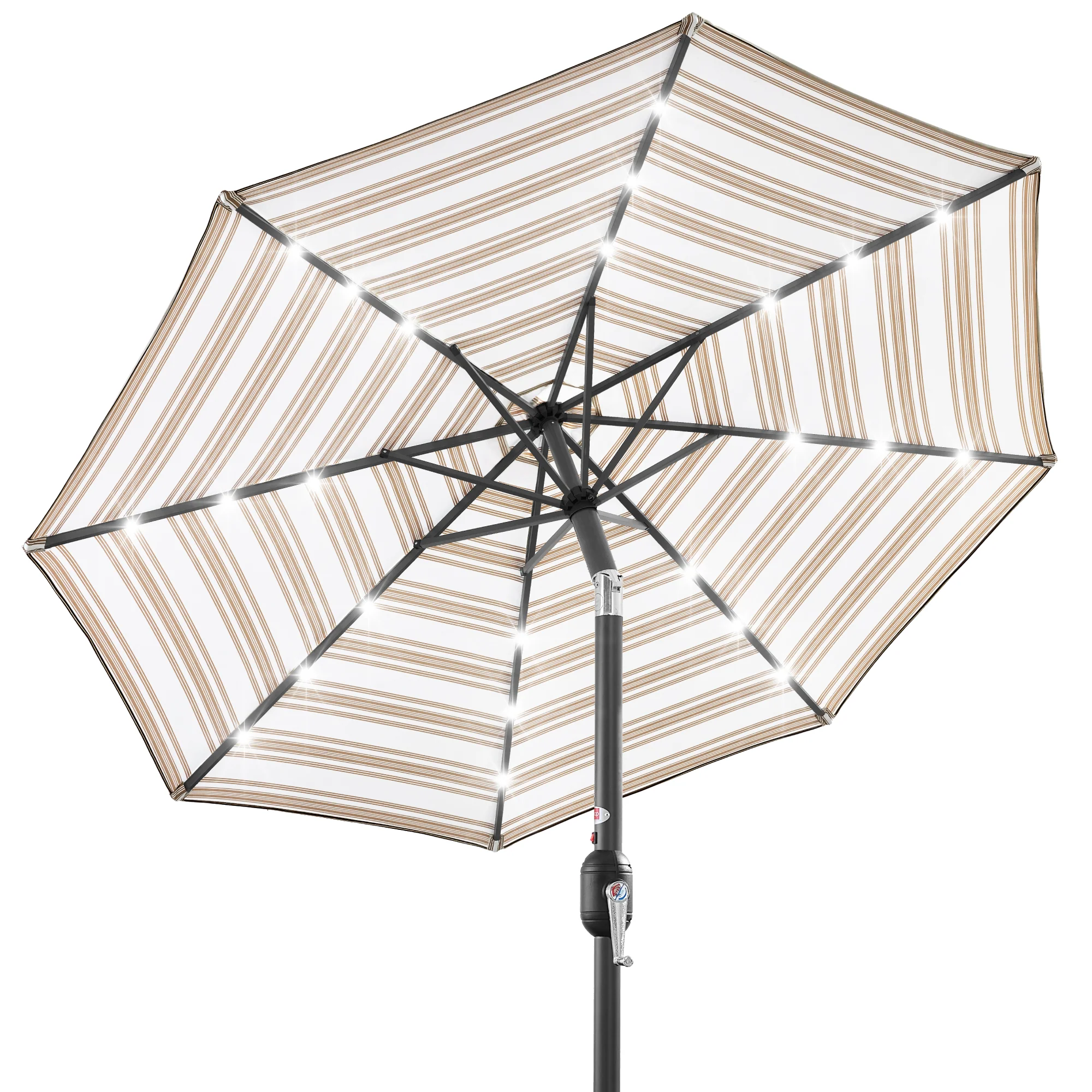 Solar LED Lighted Striped Patio Umbrella w/ Tilt Adjustment - 10ft - Image 50