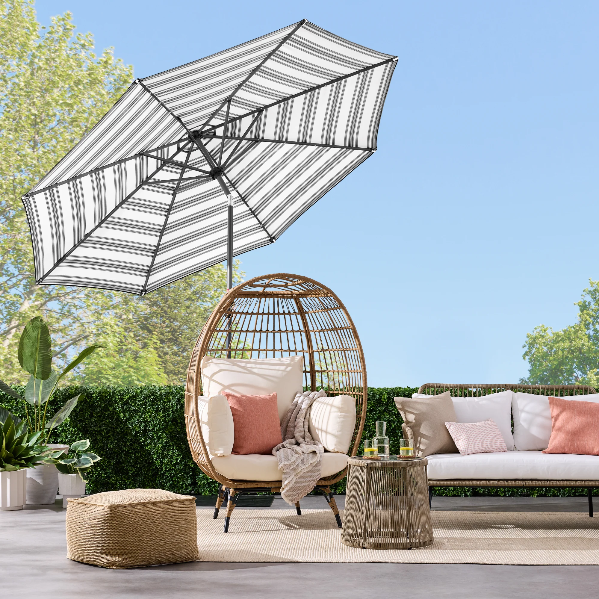 Solar LED Lighted Striped Patio Umbrella w/ Tilt Adjustment - 10ft - Image 9